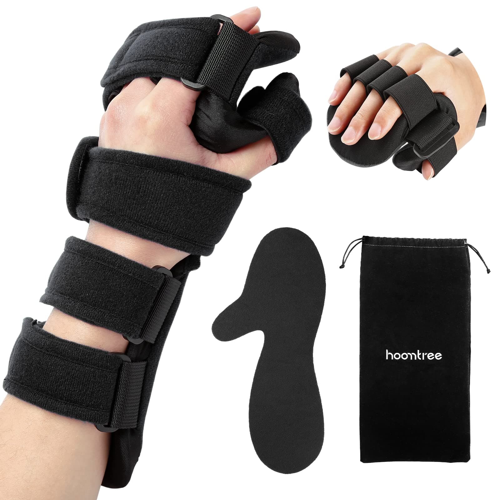 Stroke Resting Hand Splint Right&Left Resting Hand Splint with Finger Separator Functional Night Immobilizer Wrist Finger Brace for Carpel Tunnel Pain,Sprain Fracture,Tendonitis (Left,Black)