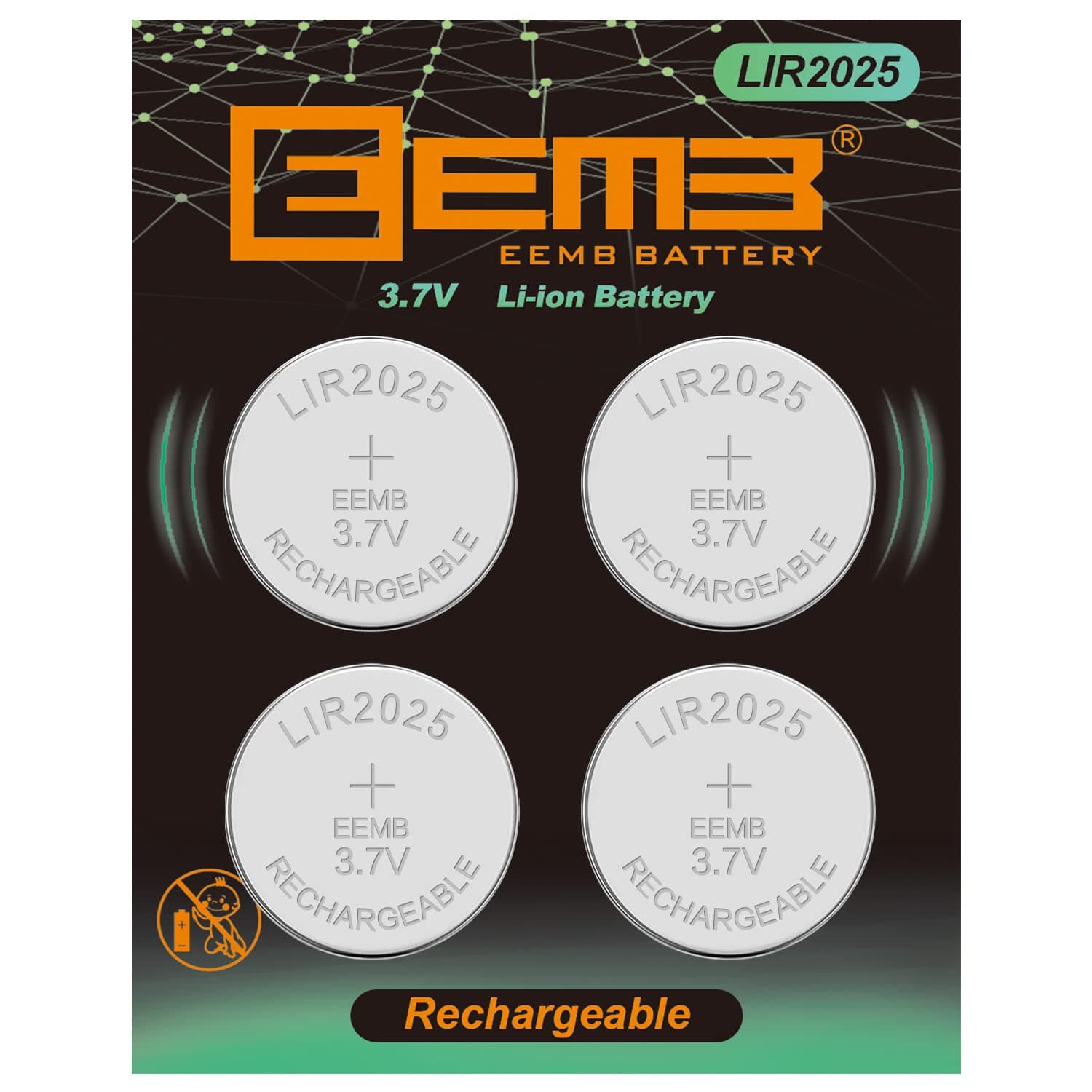 EEMB LIR2025 Rechargeable Battery with 4PCS 3.7V Lithium-ion Coin Button Cell Batteries 45mAh for Car Remote Key Fob Watch(4)