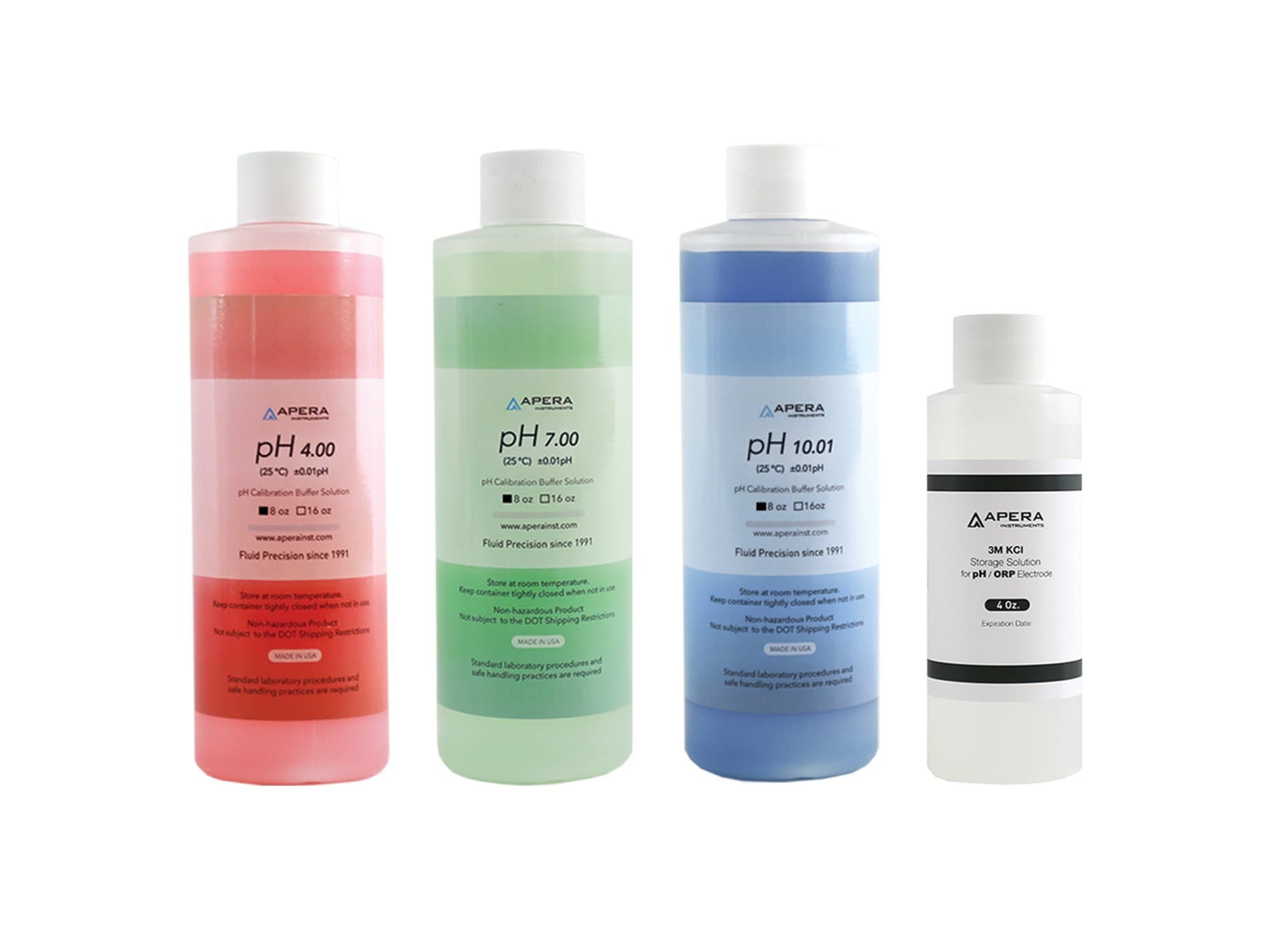 8oz. pH Calibration Buffer Solution Kit (pH 4.00, 7.00 & 10.01), plus 4oz 3M KCL Storage Solution for pH/ORP Electrodes