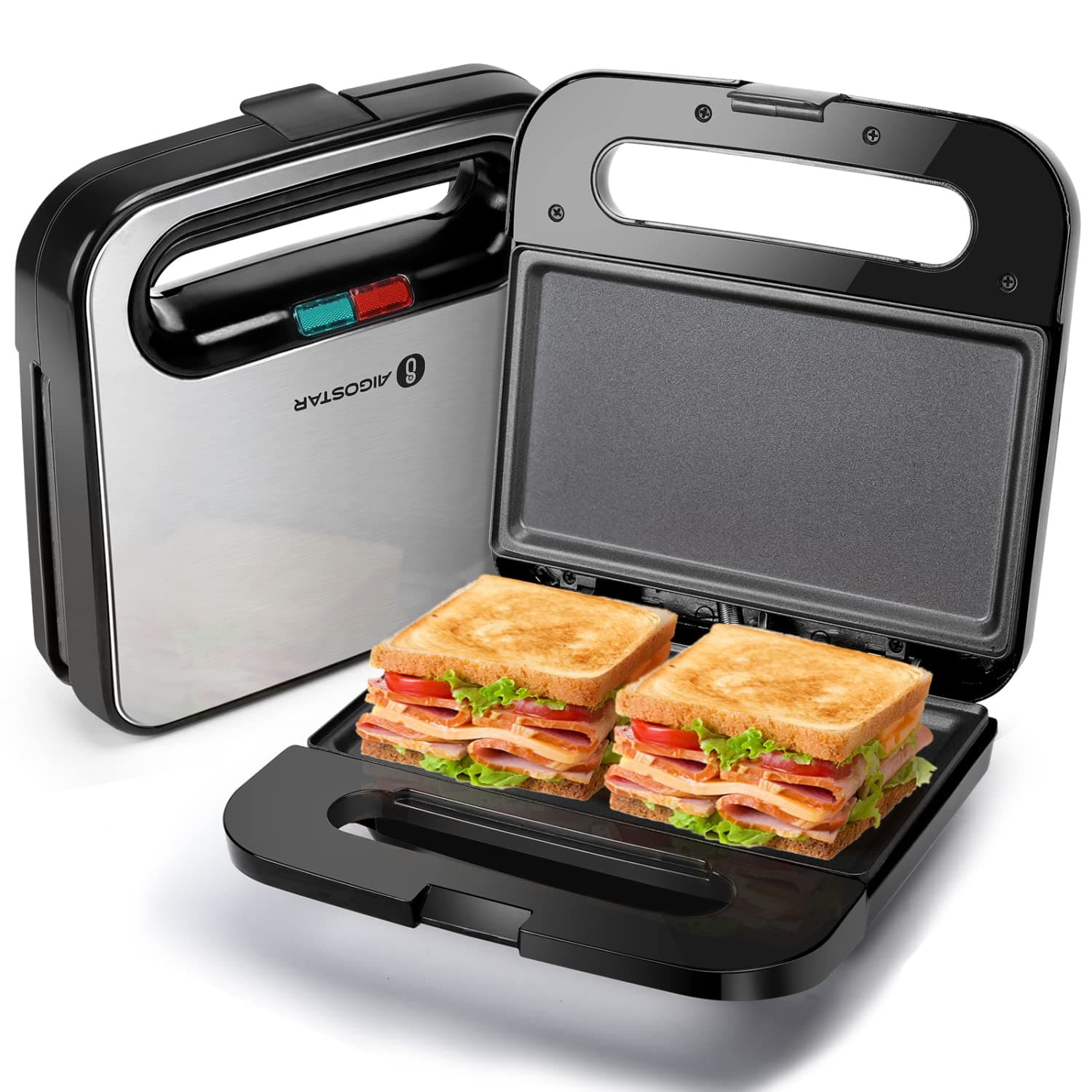 Sandwich Maker, Non-Stick Panini Press Sandwich Maker Breakfast Grilled Cheese Maker, Stainless Steel Tostadora de Pan