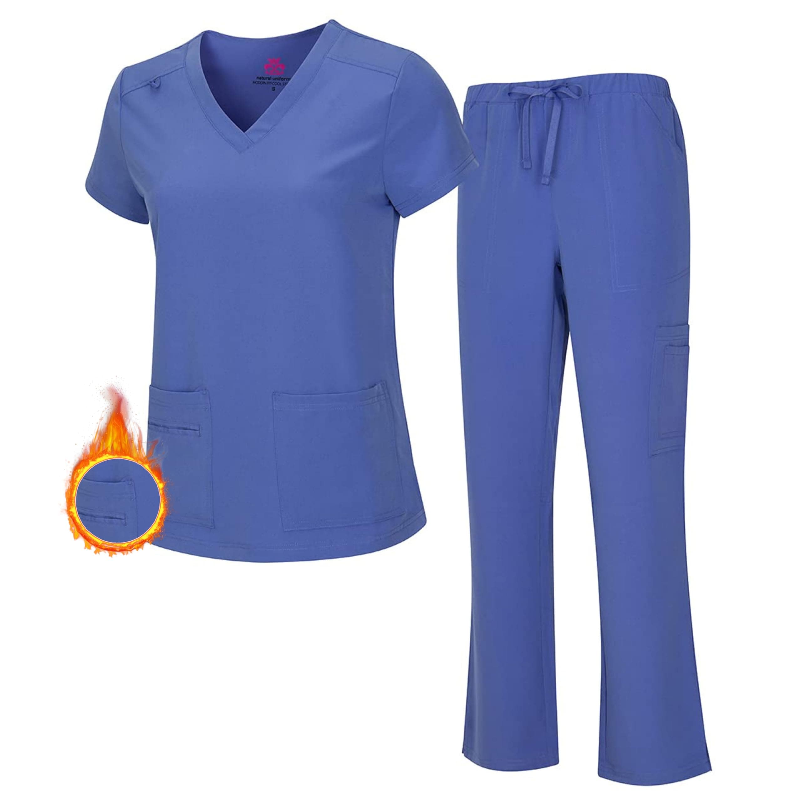 M&M SCRUBS Women's Stretch Scrub Set - Cool V-Neck Top & Cargo Pant, Breathable Moisture Wicking Medical Uniform