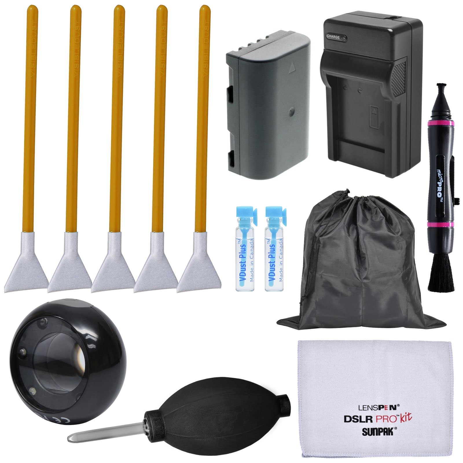 Essential Bundle Sensor Cleaning Kit with DMW-BLF19E Battery & Charger + LED Loupe for Panasonic LUMIX DMC-GH4, DC-GH5, DC-GH5S, DC-G9 Digital Cameras