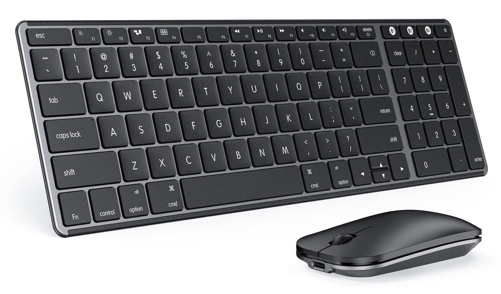 Bluetooth Keyboard and Mouse for Mac, Rechargeable Keyboard and Mouse, Stainless Steel, Full Size, Slim Wireless Keyboard Compatible with MacBook Pro/Air, iPad, iMac, Gray