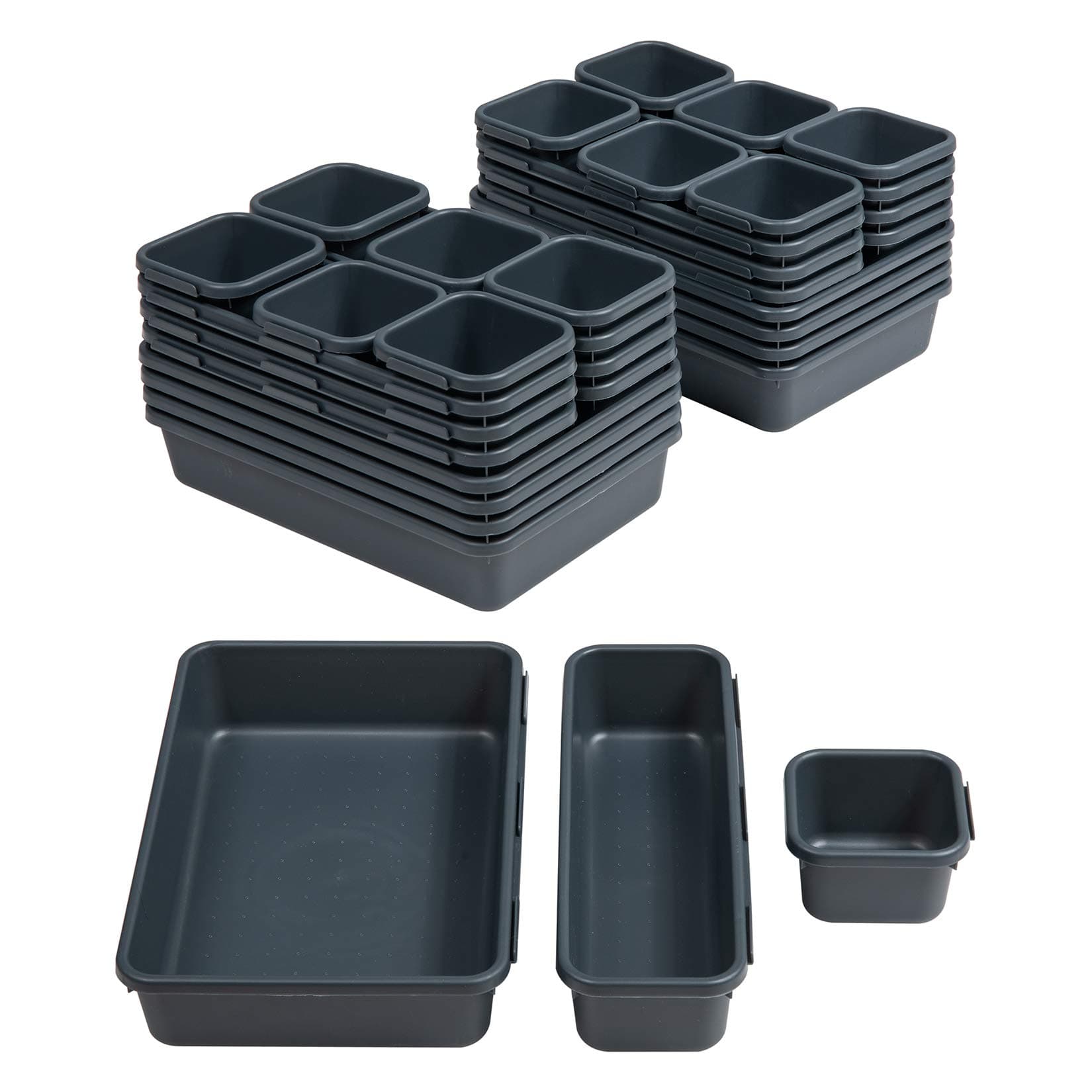 BYCY 32 PCS Desk Drawer Organizers - Interlocking Tool Boxes with 3 Sizes, Office, Bathroom, Kitchen, Makeup