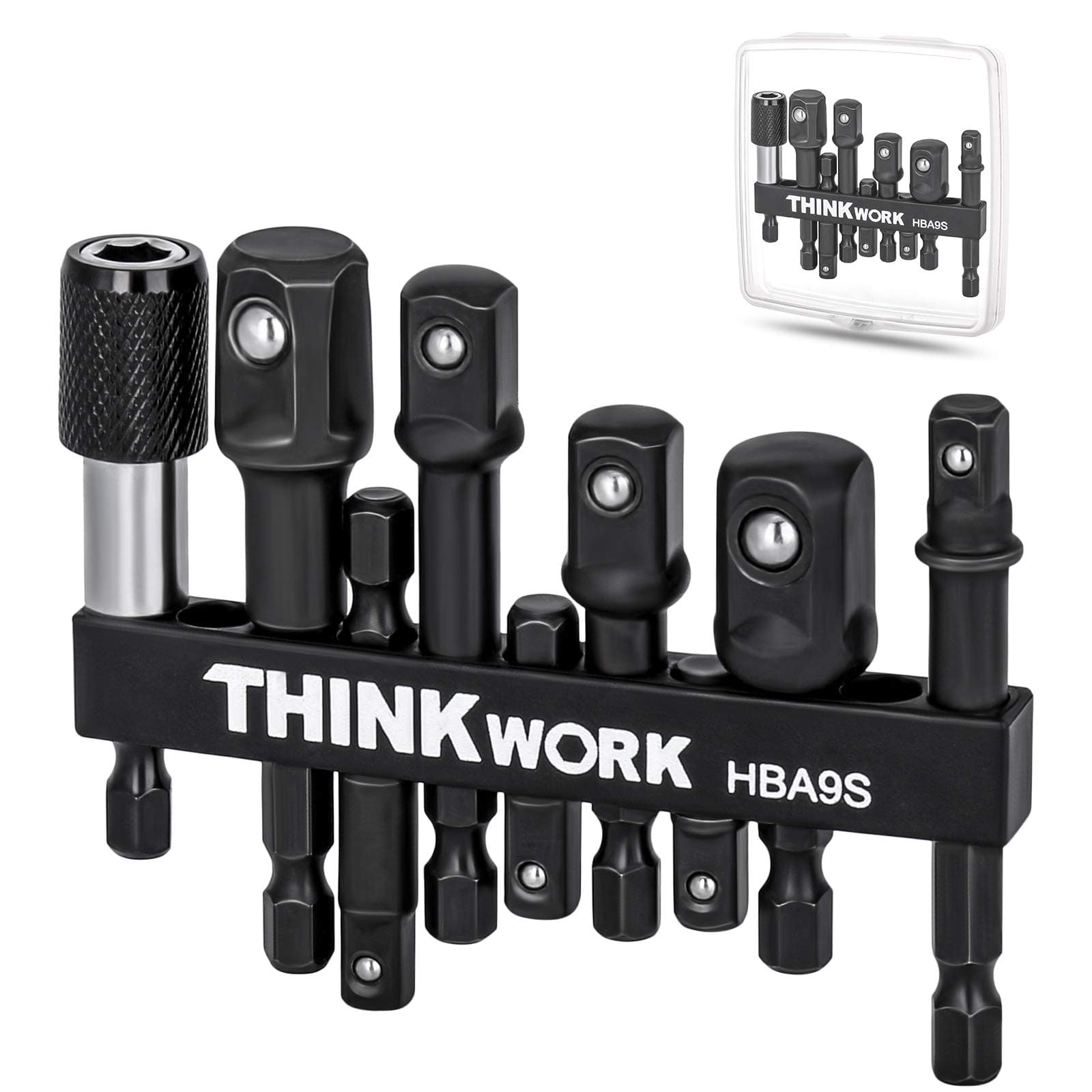 - THINKWORK Impact Socket Adapter Set, 1/4" 3/8" 1/2" Drill Socket Adapter Set with 1/4" Hex Shank for Impact Power Driver, Cordless Drill & Screwdriver