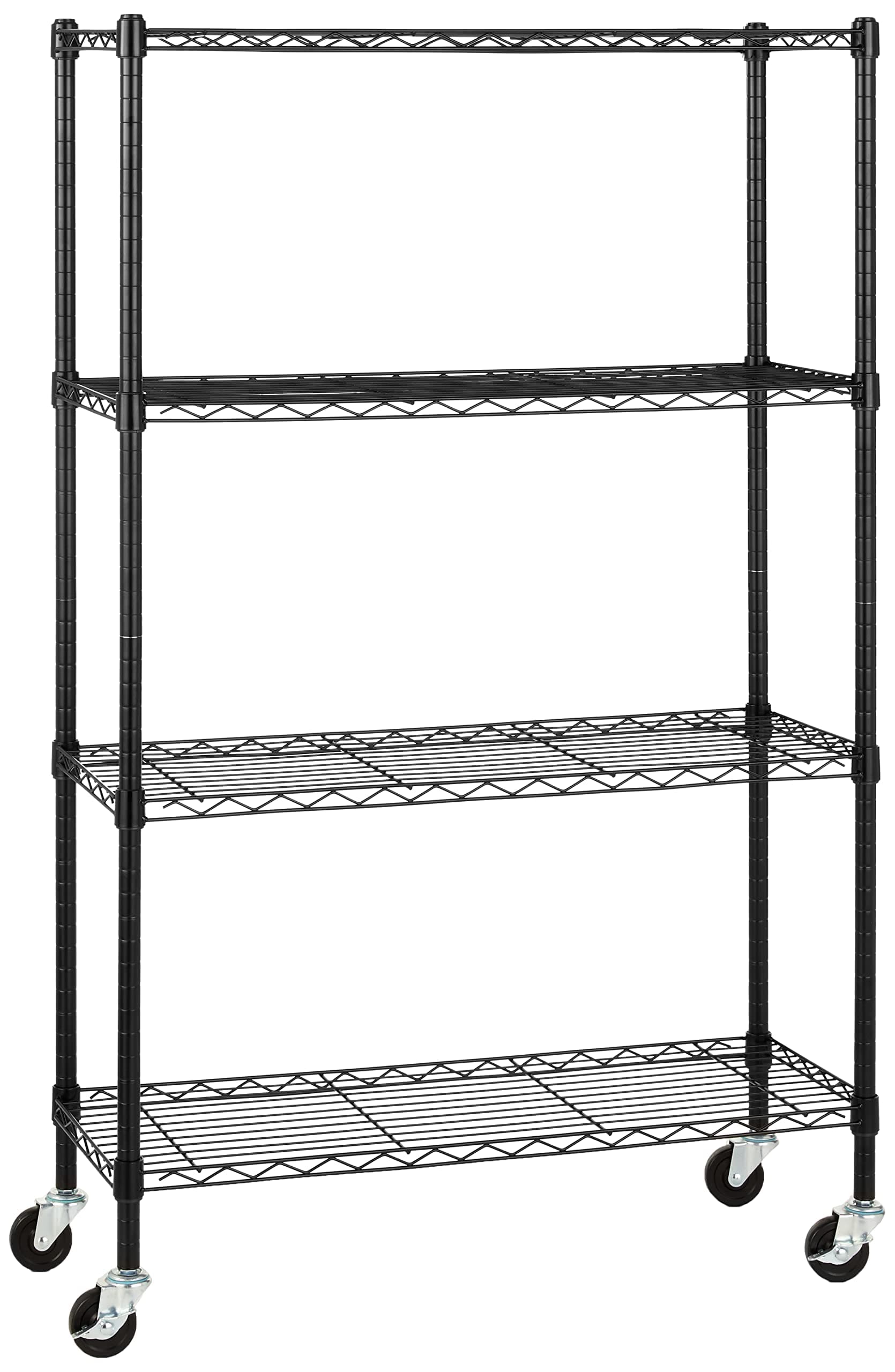 Amazon Basics 4-Shelf Adjustable, Heavy Duty Storage Shelving Unit on 7.62 cm Wheel Casters, Metal Organizer Wire Rack, Black, 91.4 cm L x 110.16 cm W x 146 cm H