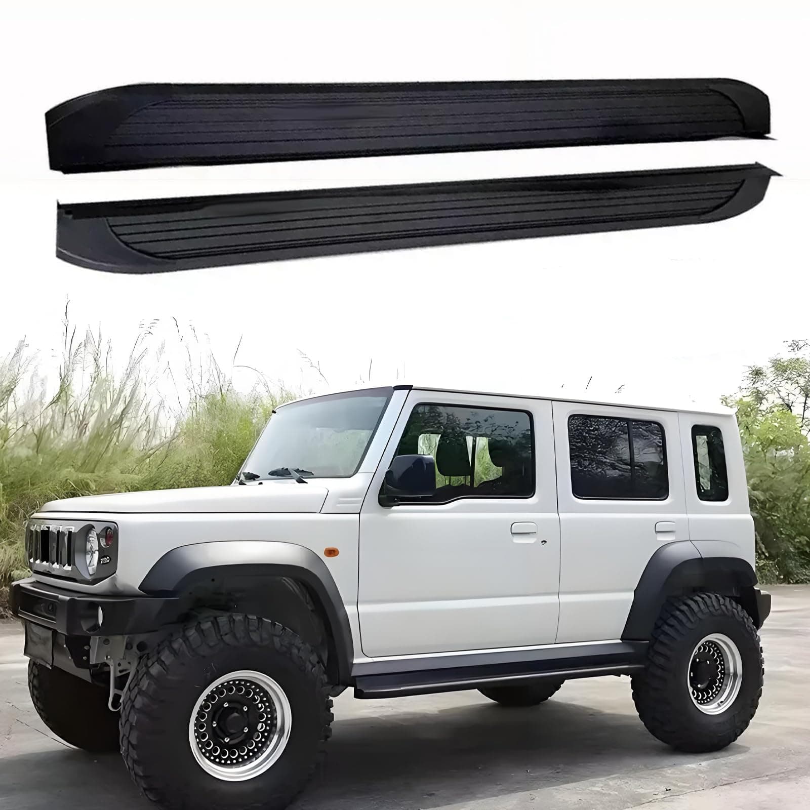 2Pcs Running Boards Side Steps Peals Nerf Foot Protector Bar Black with Brackets Fits for Jimny JB64 2019 2020 2021 2022 2023 2024 2025 (4 Door)