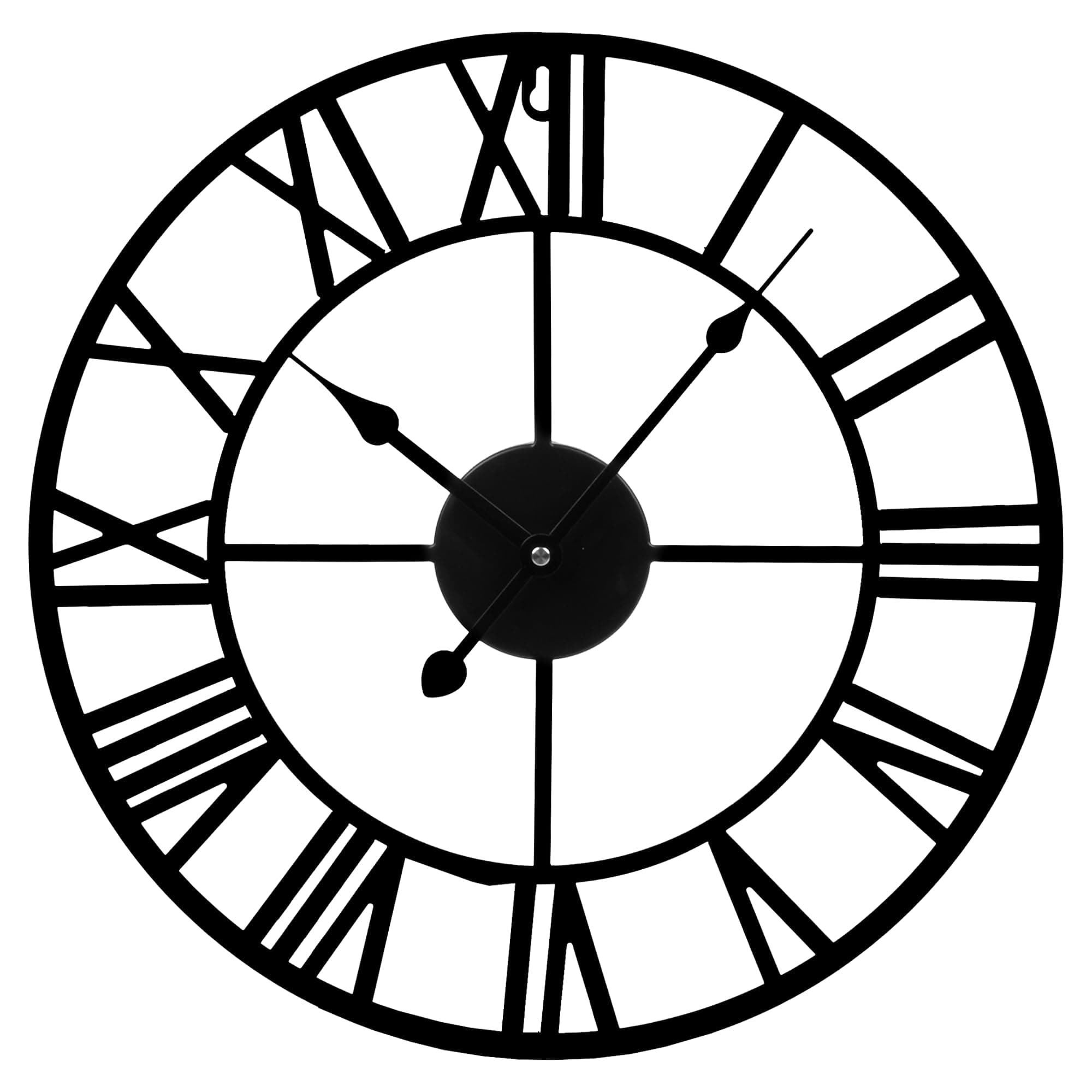 ZENO Large Wall Clock | Large Kitchen Clock | Skeleton Clocks | Wall Mounted Black Clocks with Roman Numerals Great for Bedroom, Kitchen, Home, Indoor & Outdoor | 40CM