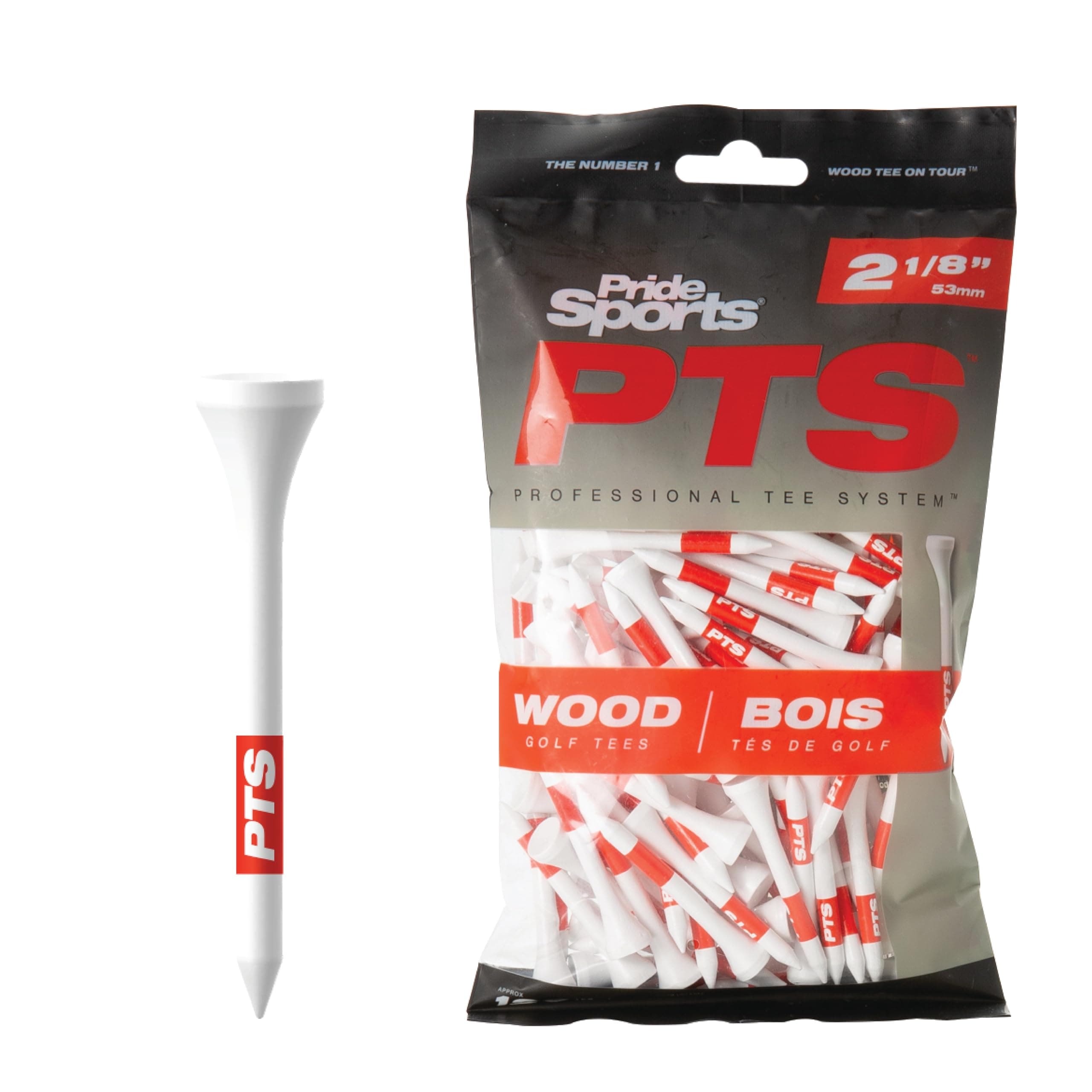 PrideSports PTS Wood Golf Tees | 120 Count, 2-1/8 Inch | #1 Wood Tee on Tour | Best for Drivers & Woods