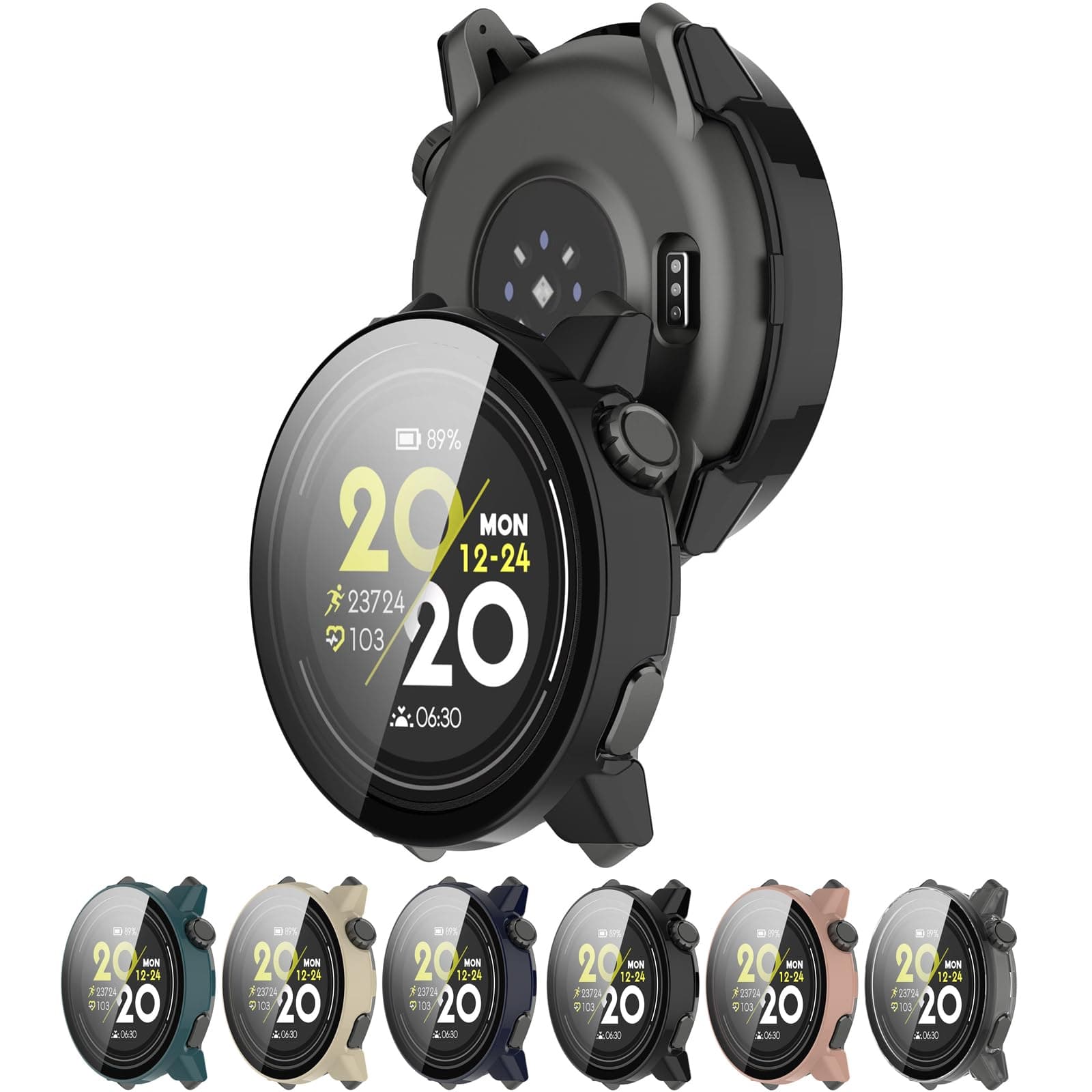 LOKEKE Compatible with Coros Pace 3 Full Coverage PC Protective Case Cover Tempered Glass Screen Protector(PC Black)