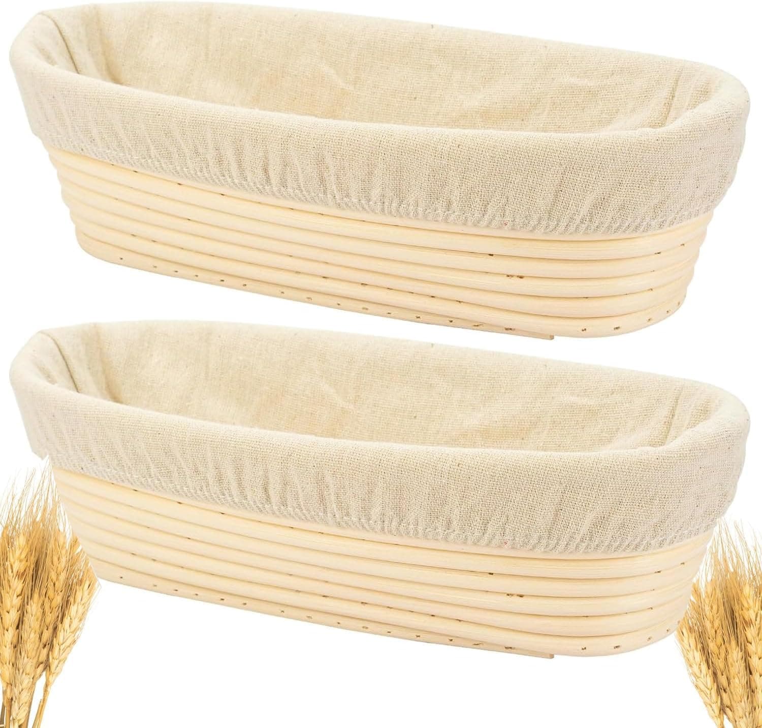 2PACK 12 inch Oval Bread Proofing Basket Banneton Bread Dough Proofing Rising Rattan Basket & Liner for Baking Bread Making