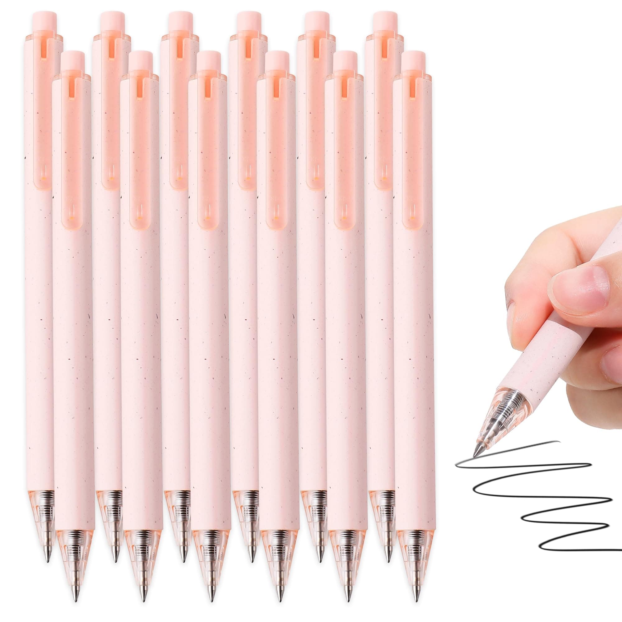 RIANCY 12Pack Pastel Gel Ink Pen Set, Cute Note Taking 0.7mm Fine Point Retractable Black Ink Pink Pens for Writing, School, Office Supplies