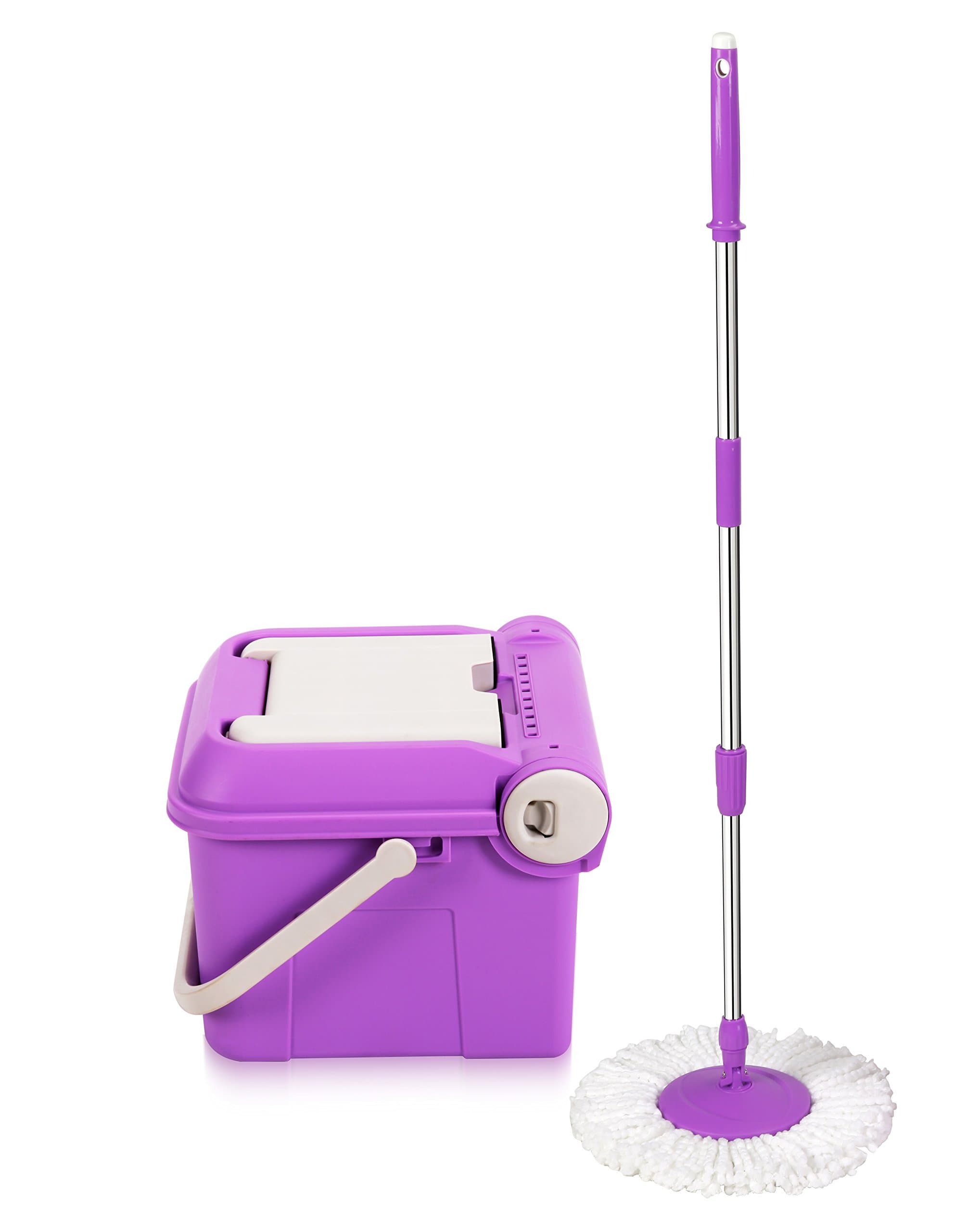 Maxpin Ultra-Durable Spinning Mop with Dual Function Bucket, Stainless Steel Mop Pole and Round Mop Base, Purple