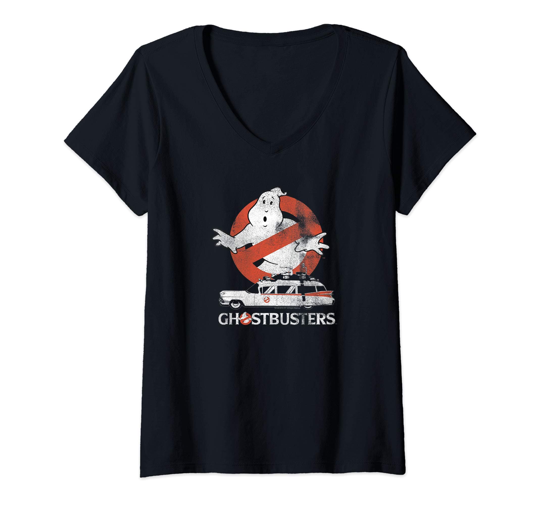 Womens Ghostbusters No Ghost with Ecto Vector V-Neck T-Shirt