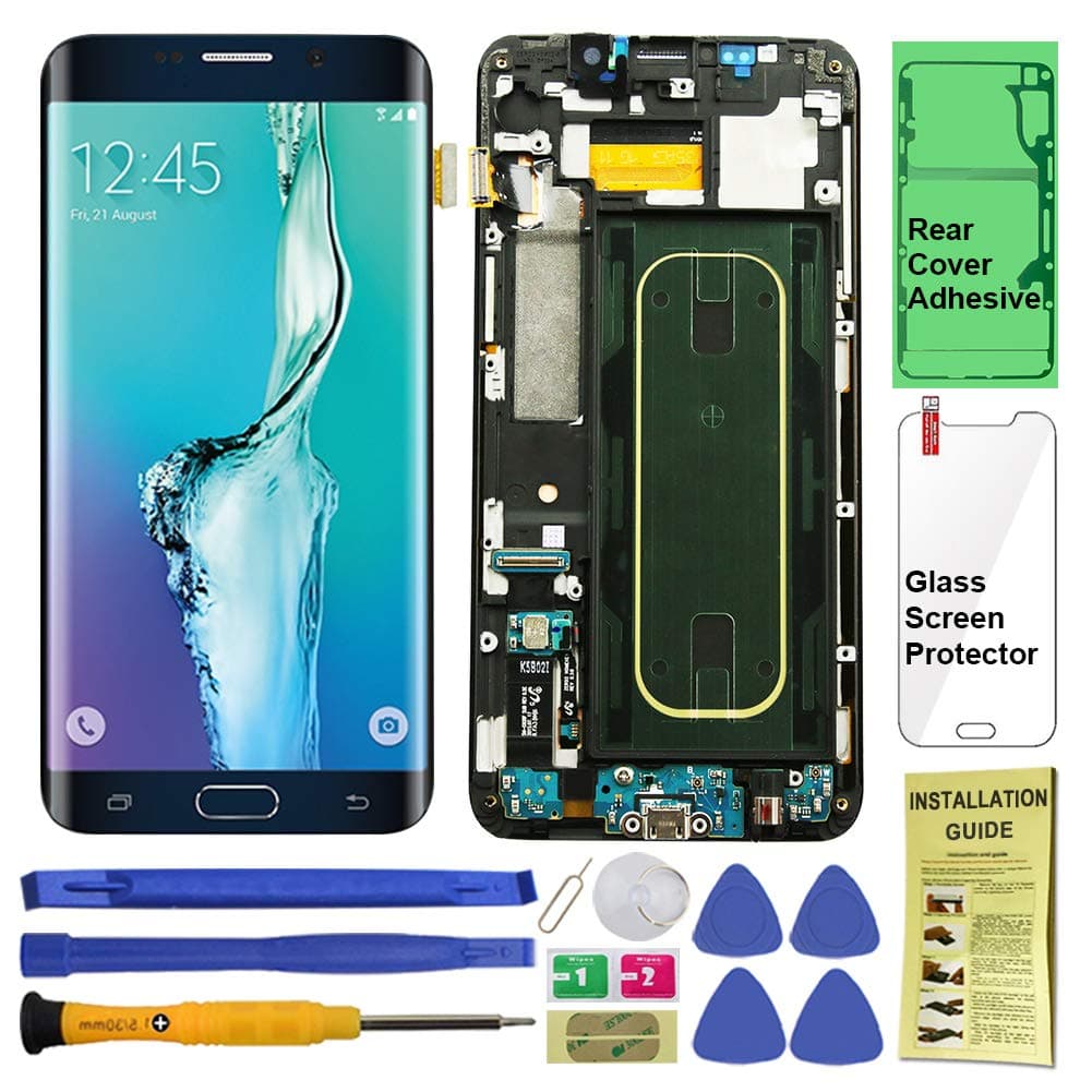 Display Touch Screen (AMOLED) Digitizer Assembly with Frame for Samsung Galaxy S6 Edge Plus (5.7 inch) G928A (AT &T) (for Mobile Phone Repair Part Replacement) (Repair Tool Kits) (Black Sapphire)