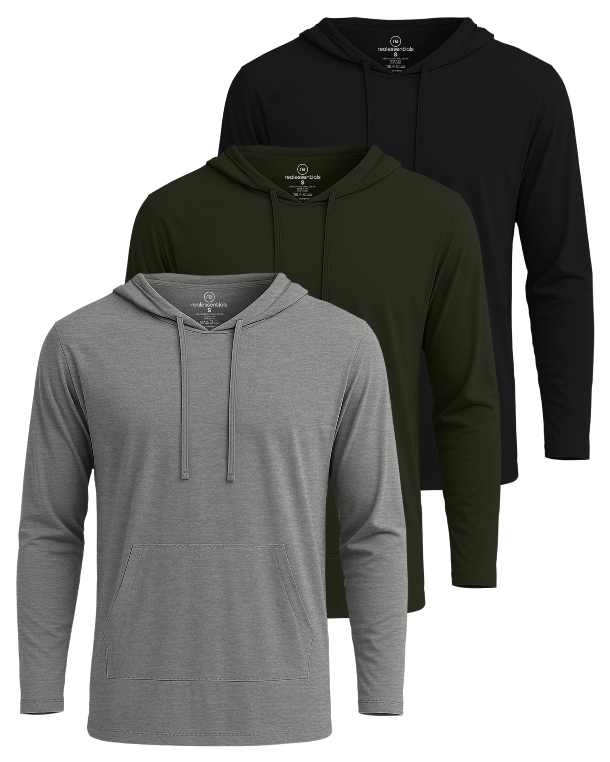3 Pack: Men's Cotton Lightweight Casual Pullover Drawstring Hoodie With Pocket (Available In Big & Tall)