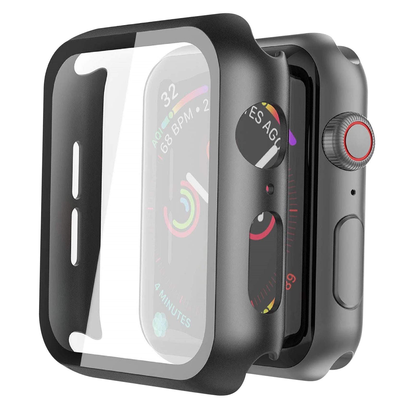 2 Pack Hard PC Case with Tempered Glass Screen Protector Compatible with Apple Watch SE 3 (2025) SE 2 SE Series 6 Series 5 Series 4 40mm, Black
