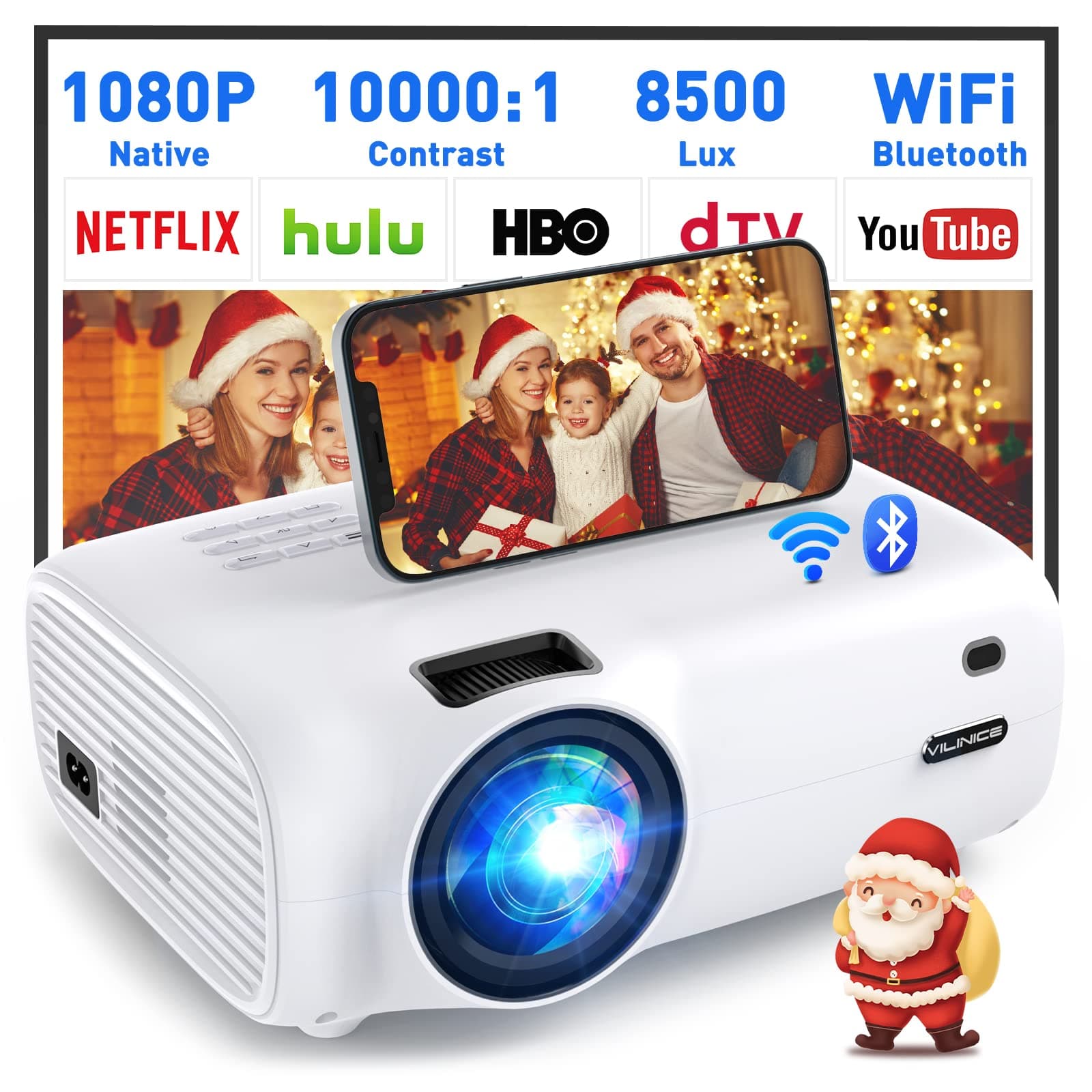 Mini Projector, 5G WiFi Bluetooth Projector Support 4K, Sync Screen&Zoom, 8500 Lumen 1080P Full HD Projector Compatible with HDMI/USB/AV/VGA/SD for TV Stick/PC/Android iOS Phone