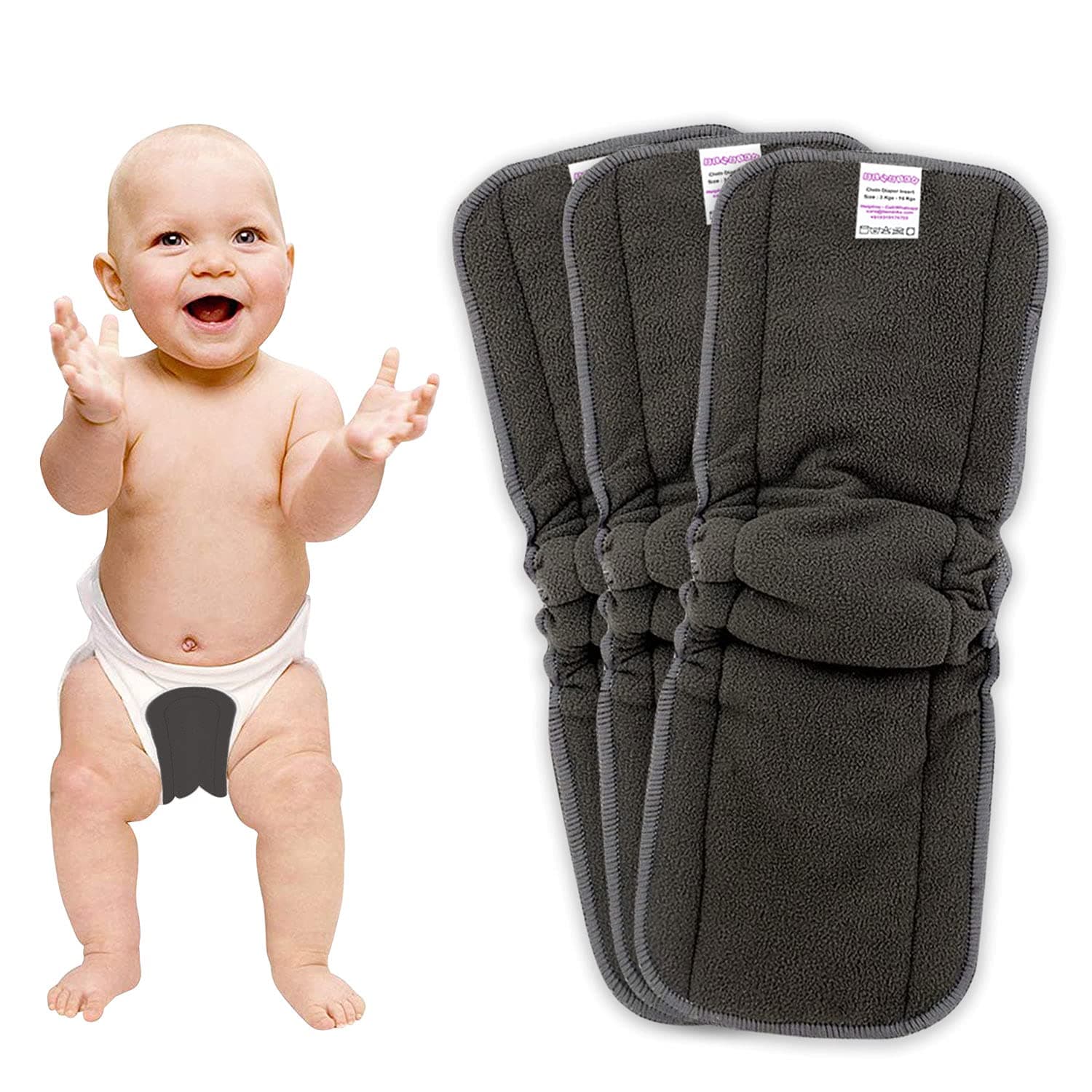 Bembika 5 Layer Bamboo Charcoal Inserts with Gussets Liners Natures Cloth Diaper Liner, Wetfree Reusable Washable Cotton Diaper Nappy Inserts for Baby Cloth Diapers (Set of 3)