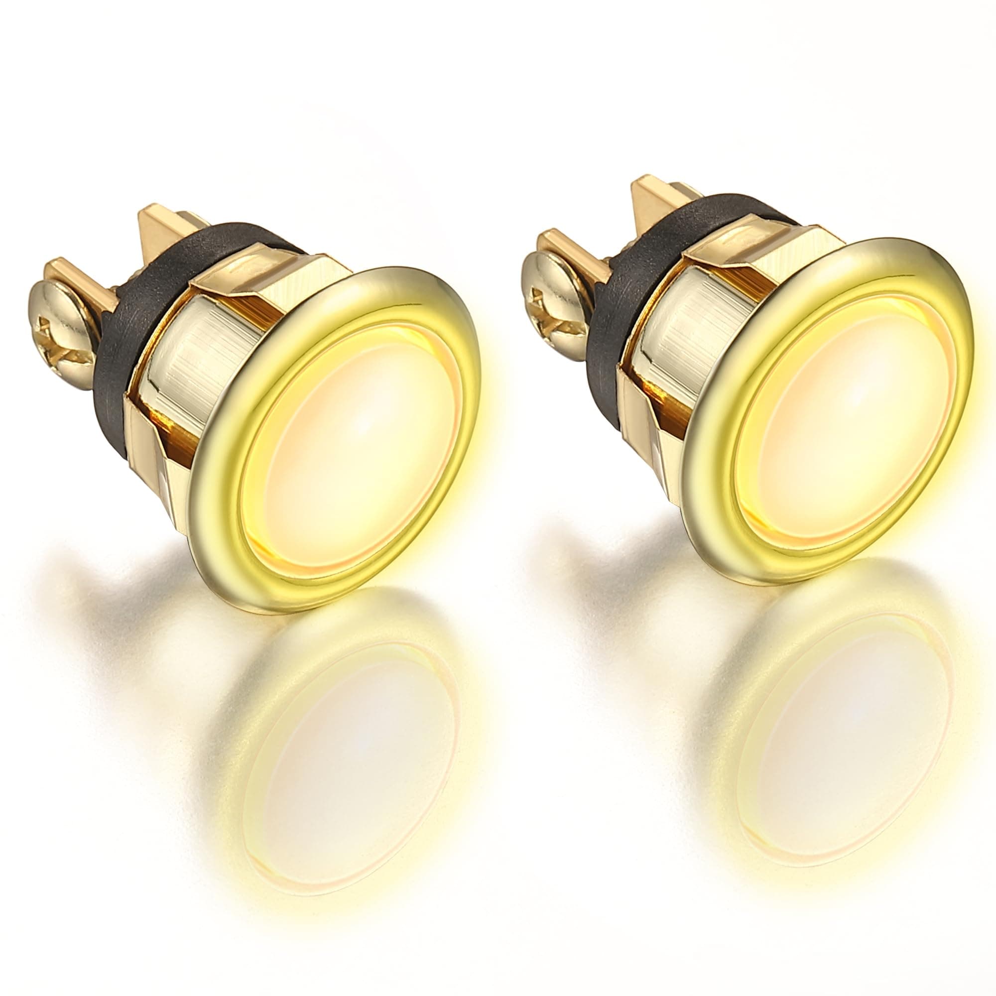 Dreyoo 2 Pack Lighted Doorbell Button Replacement, Easy to Install Wired Doorbell Button Push Door Bell Ringer Kit Round Rim with Lighted Center(Gold, Yellow Light)