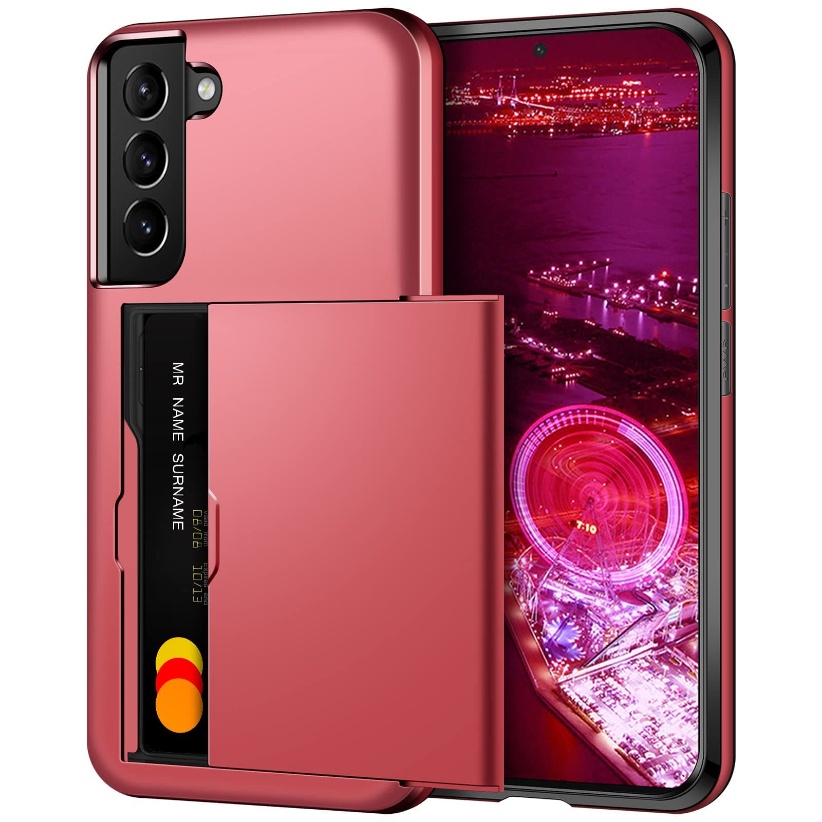 Cooldenfor Samsung S22 Plus Case Wallet Case Armor Shockproof Case Heavy Duty Protective Case Hard PC Back Soft TPU Bumper Card Holder Wallet Case Cover for Samsung Galaxy S22 Plus Phone Case (Red)