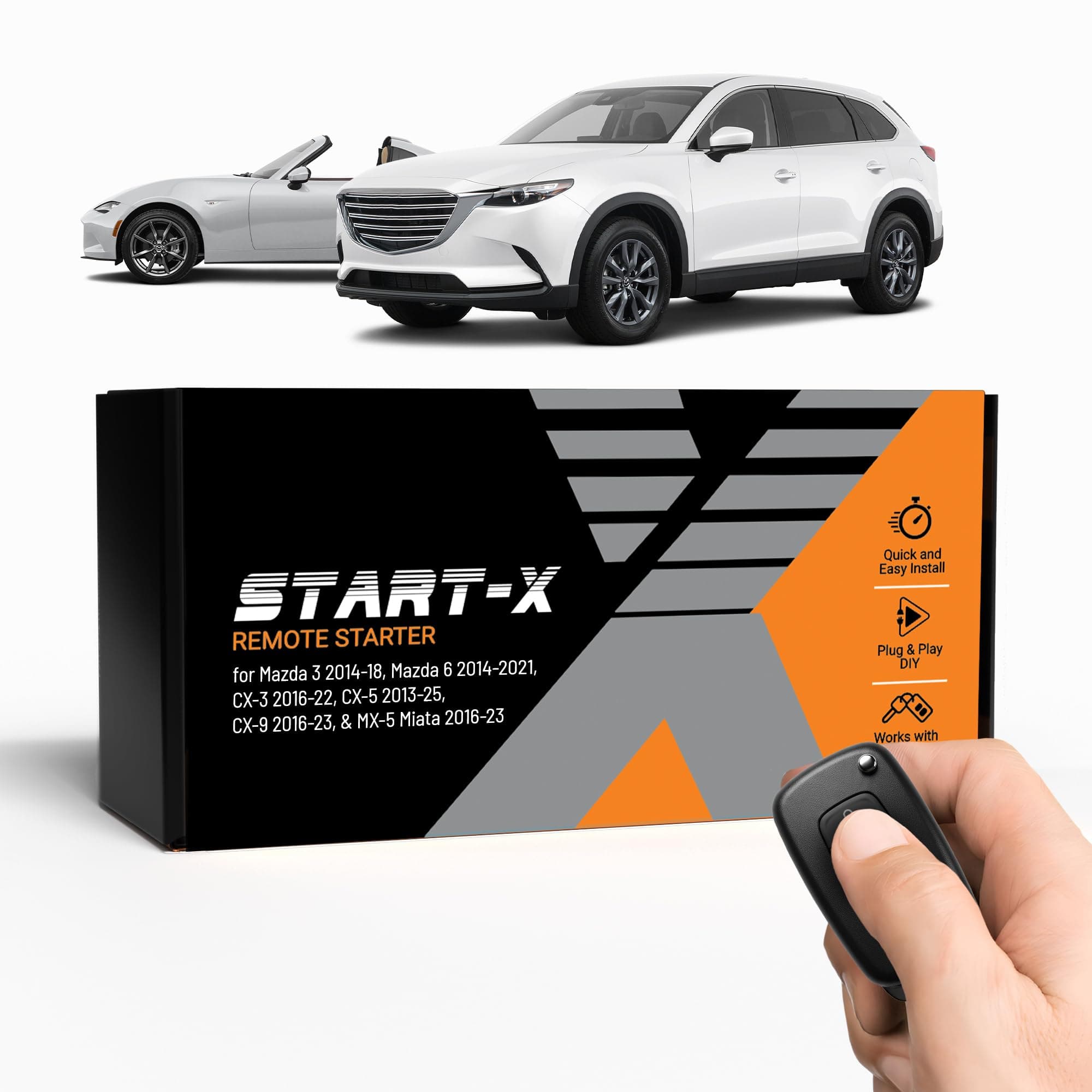 Start-X Remote Starter Kit for Mazda 3 (2014-18), 6 (2014-21), CX-3 (2016-22), CX-5 (2013-25), CX-9 (2016-23), and MX-5 Miata (2016-23) Vehicles | Plug & Play Install | Lock 3X to Remote Start