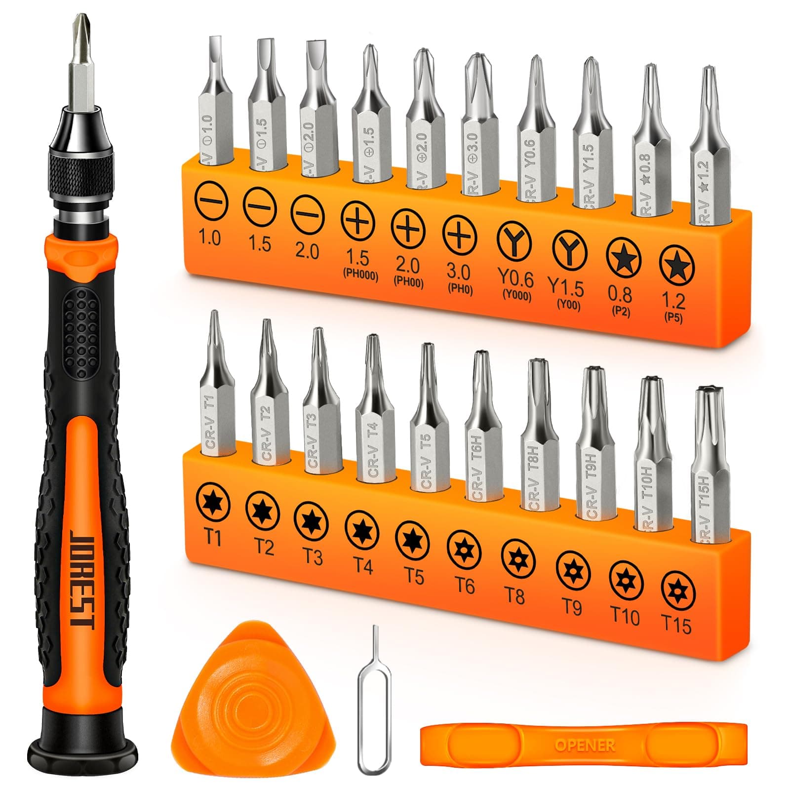 Jorest 24-Piece Precision Screwdriver Set, DIY Tools, Triangle/Y-Type Y000/Y00, Torx T1 T2 T3 T4 T5 T6 T8 T9 T15, Phillips PH000, Star P2/P5, -1.0/-1.5/-2.0, Torque Screwdriver Set Suitable for PS4