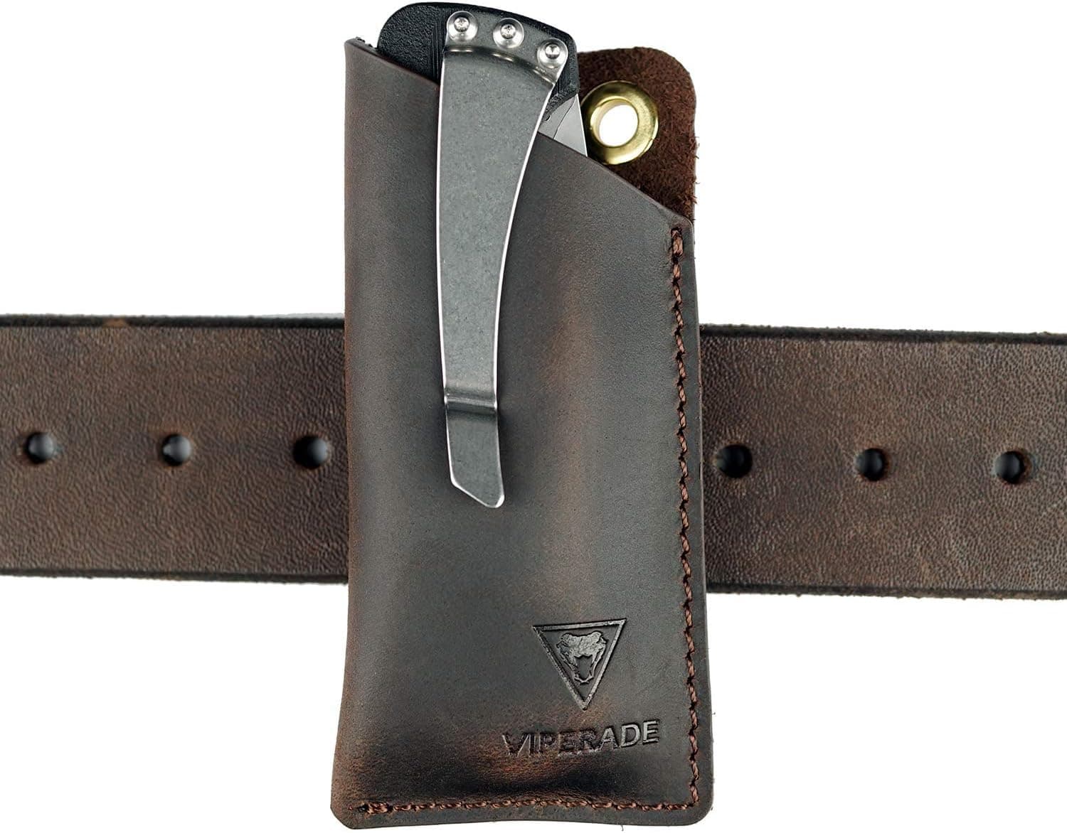 VIPERAED PJ11 EDC Small Leather Sheath for Belt,Leather Holster for Small Flashlight,Utility Small Leather Knife Sheath,Leather EDC Pocket Slip for Small Multitools