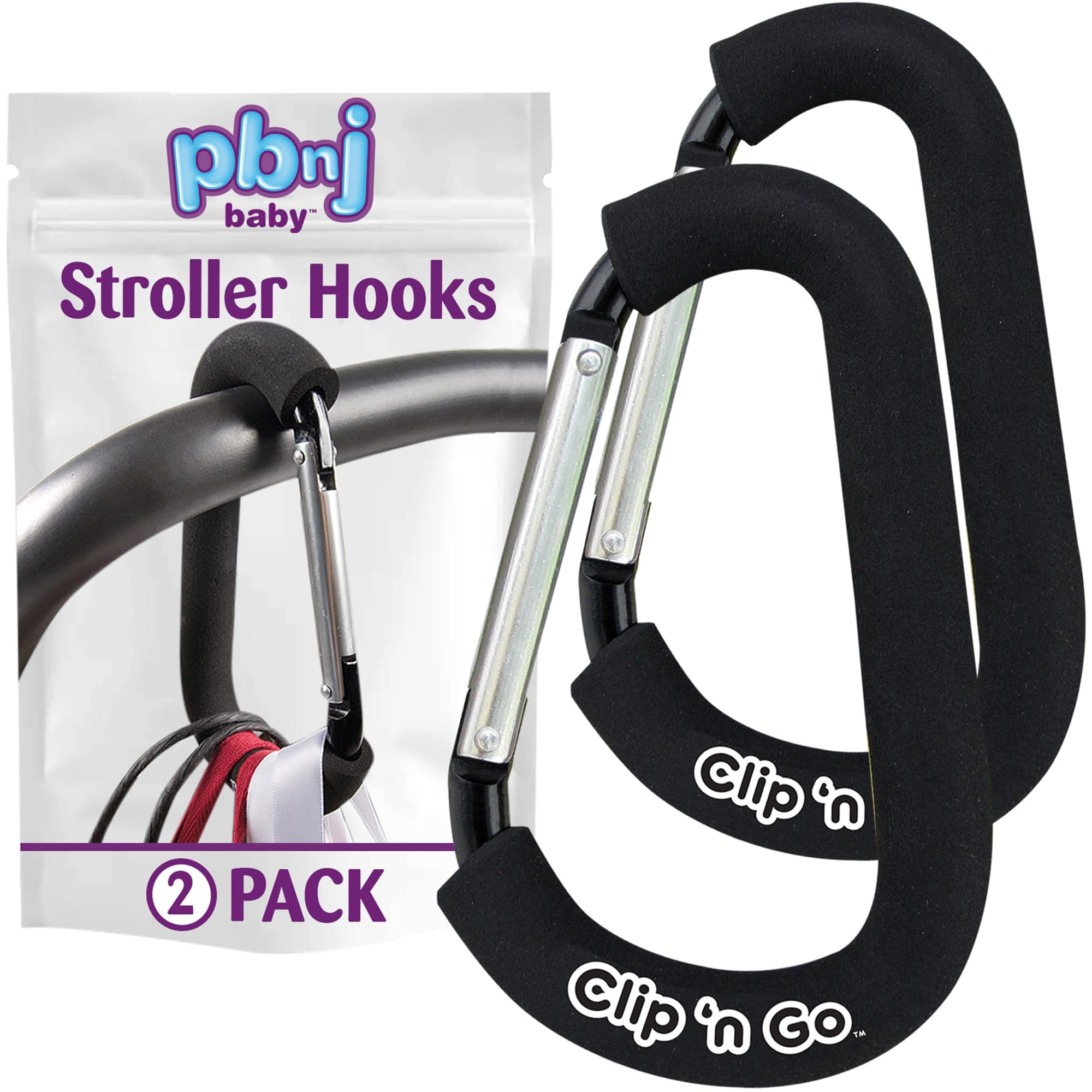 Clip n Go - 2 Pack X-Large Stroller Organizer Hook Clip for Purse Shopping & Diaper Bags
