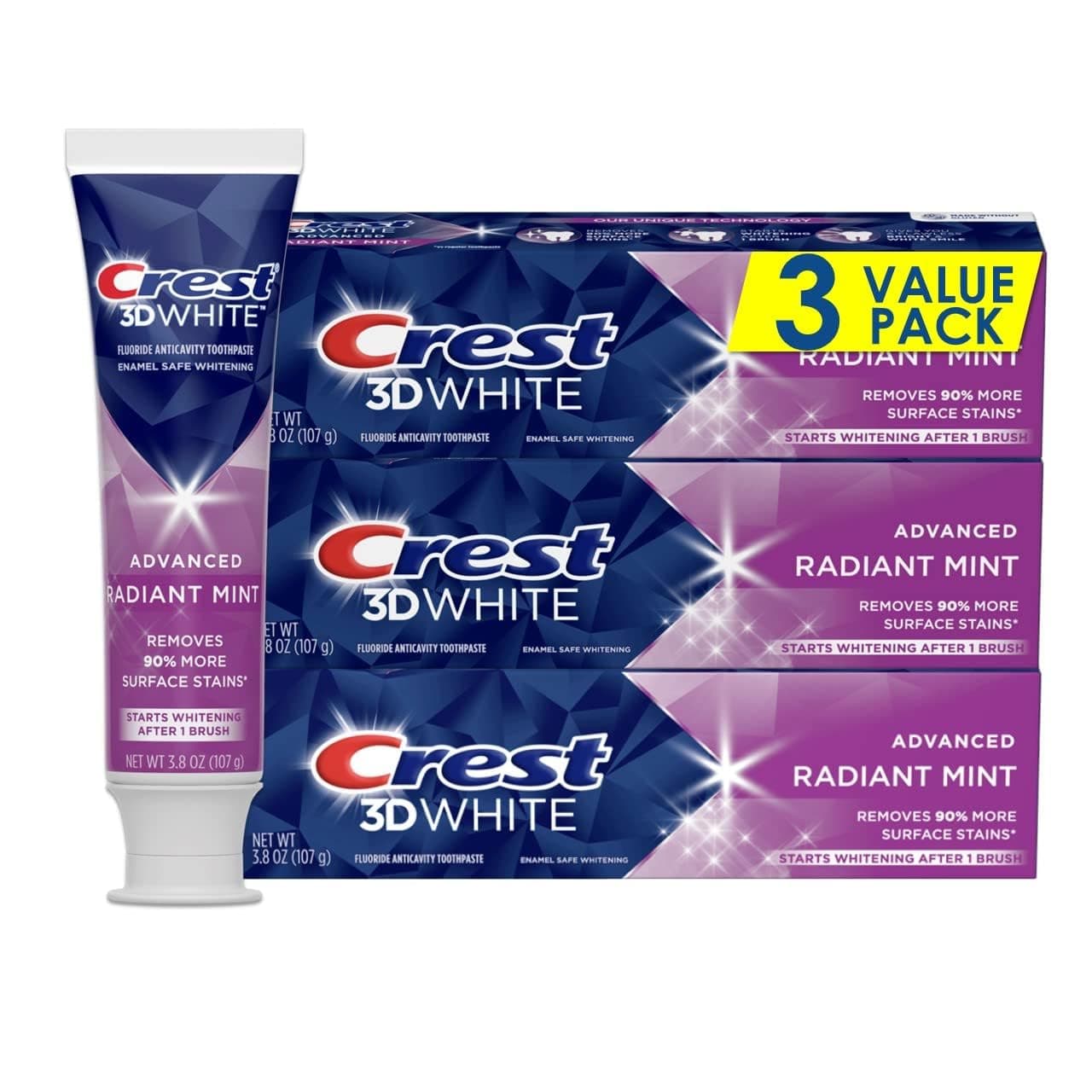 3D White Radiant Mint Whitening Toothpaste, Pack of 3, 323 g, Mint