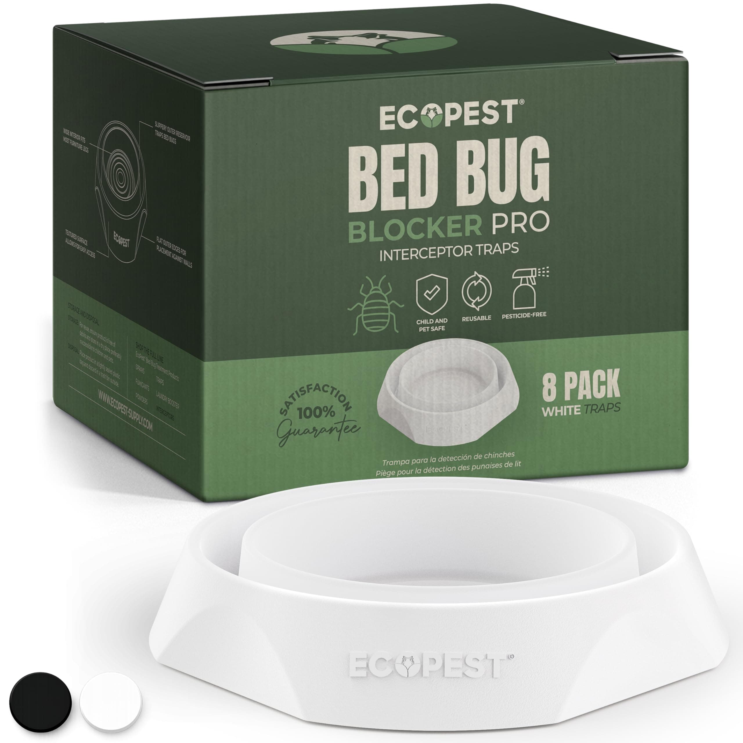 Bed Bug Interceptors – 8 Pack | Bed Bug Blocker (Pro) Interceptor Traps (White) | Insect Trap, Monitor, and Detector for Bed Legs