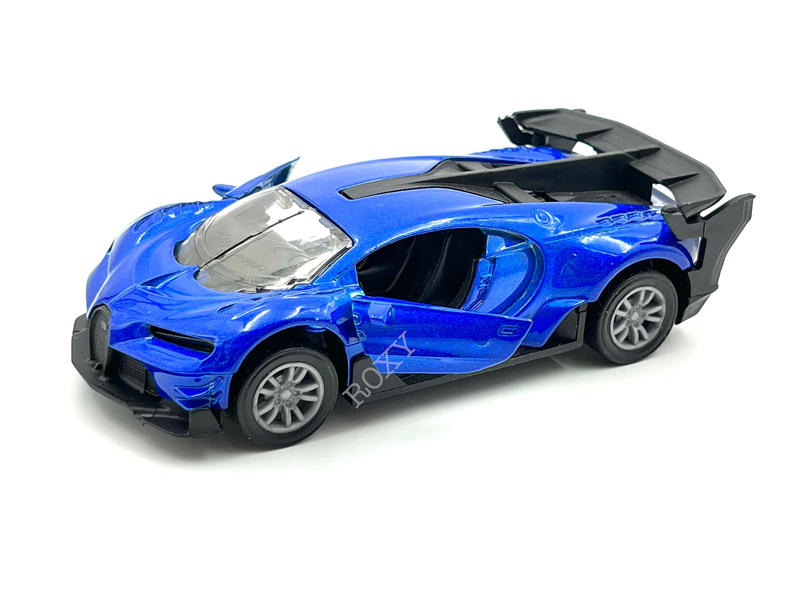 Metal Toy Bugatti With Openable Doors, High Speed Pull Back, Dual Tone Sports Car for Kids (Size 1:32) (Blue)