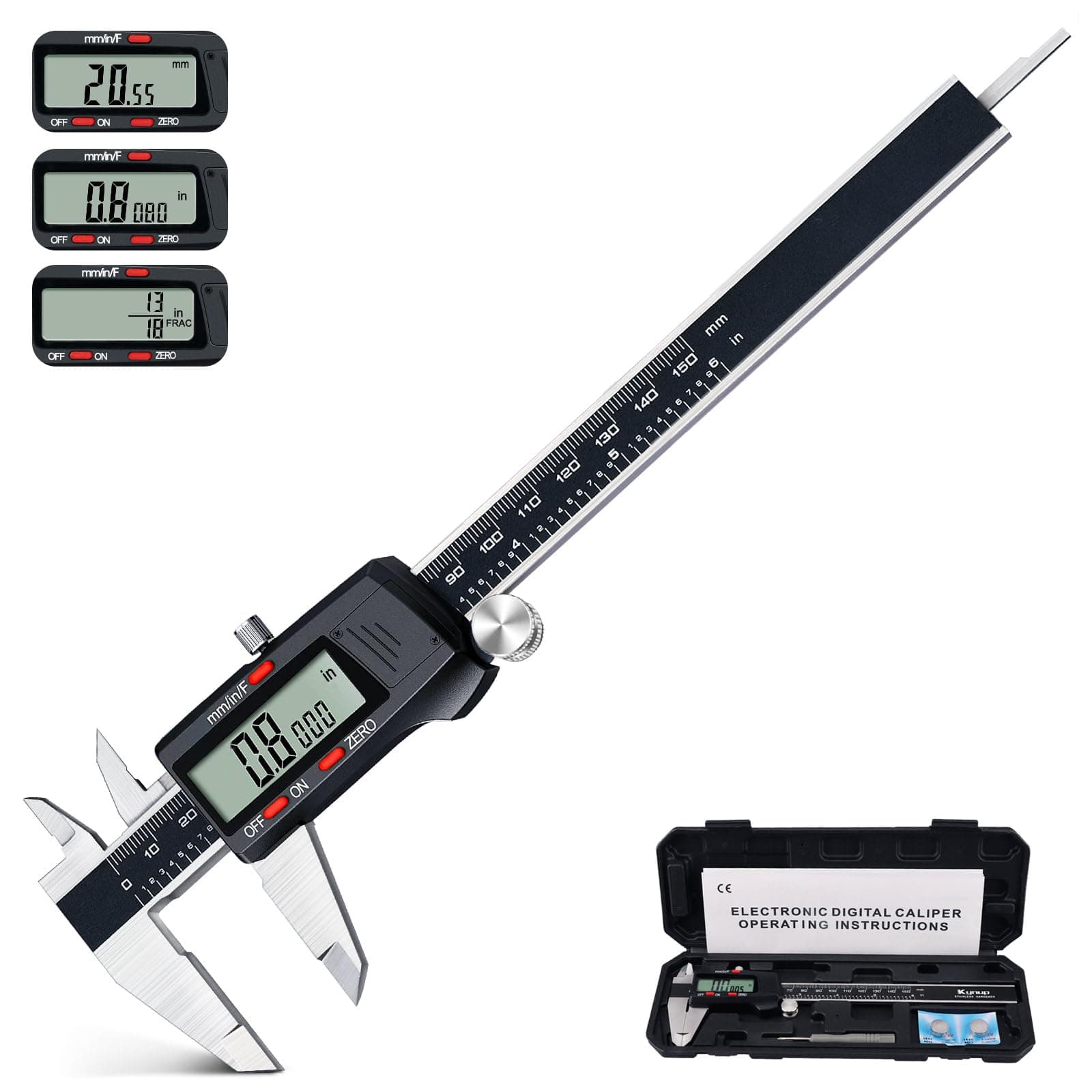 – Digital Vernier Caliper, 150mm Digital Calipers Measuring Tool, Electronic Micrometer Measuring Tools Inch/Millimeter/Fraction Conversion, Auto-Off Function