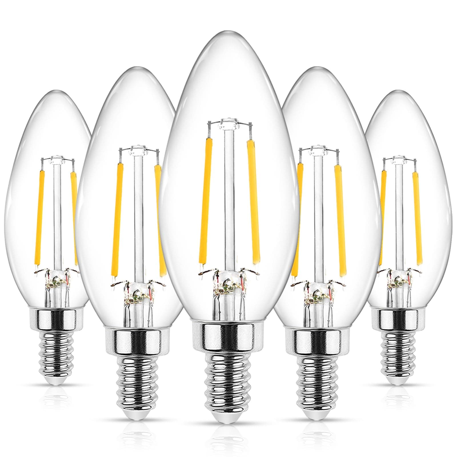 Ascher E12 LED Classic Candelabra Clear Light Bulb, 4W, Equivalent 40W, Warm White 2700K, Non-Dimmable, Filament Clear Glass, Pack of 5