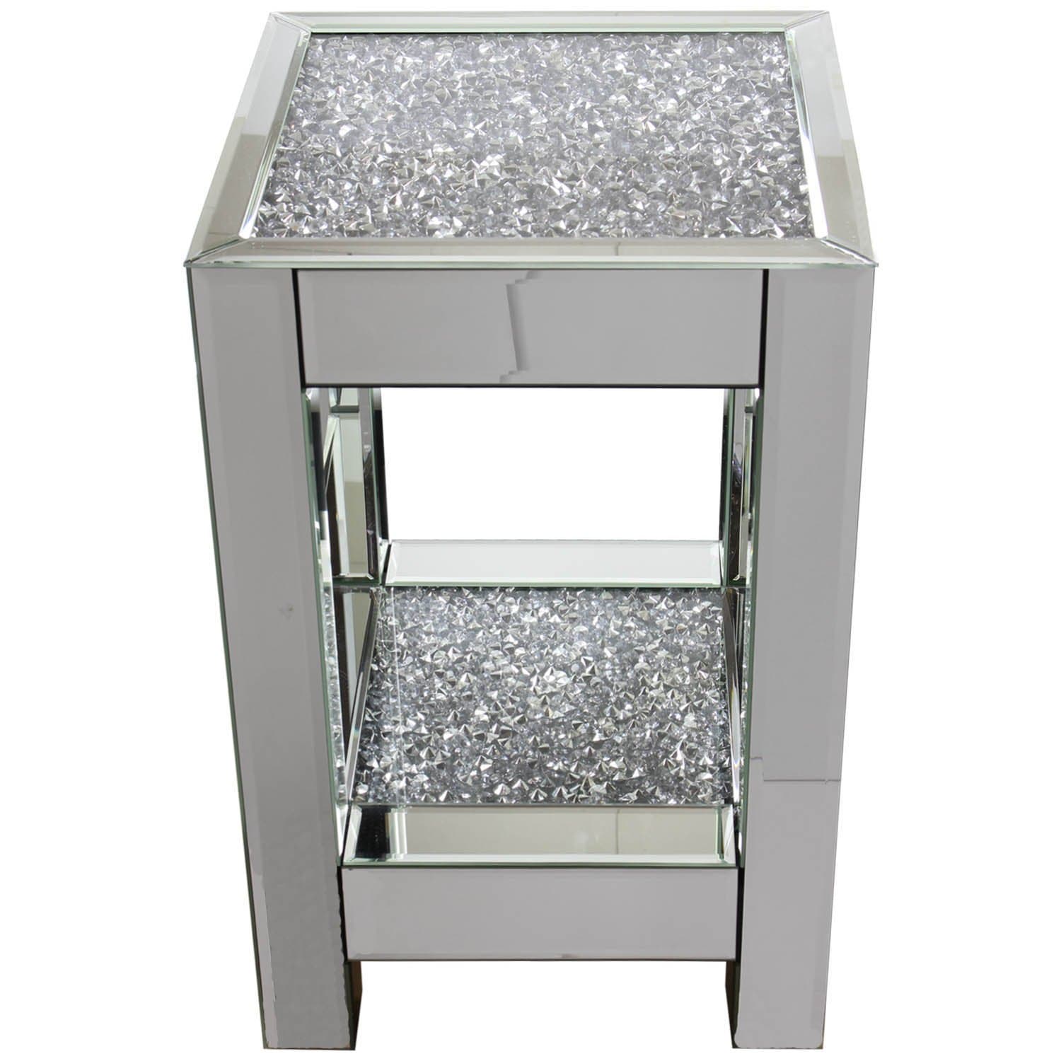 Square Medium Sized Crushed Diamond Mirror Mirrored Glass End Display Side Table