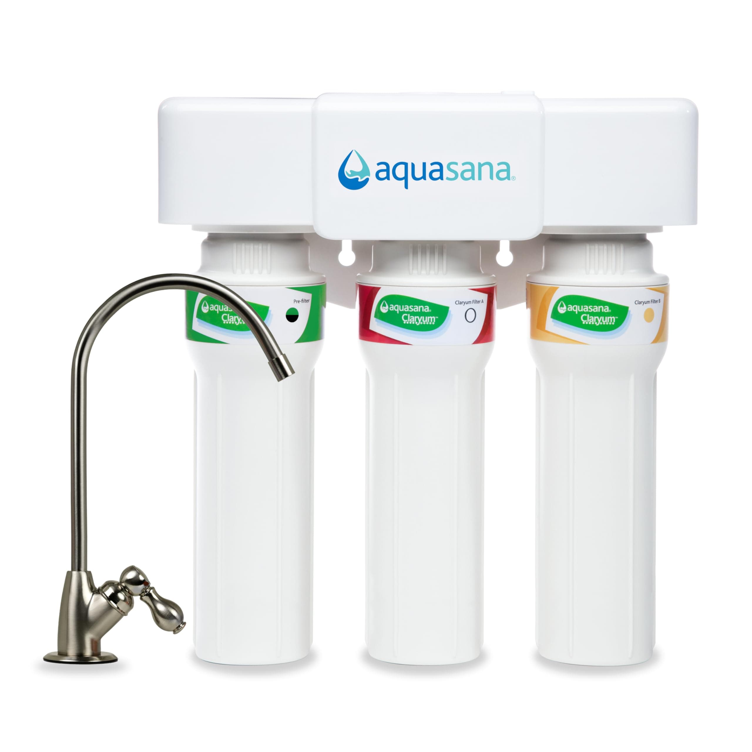 Under Sink Water Filter System - Reduces PFAS, Lead, & Chlorine in Drinking Water - Under Counter Claryum Filtration for Kitchen - 3-Stage Max Flow - Brushed Nickel Faucet - AQ-5300+.55