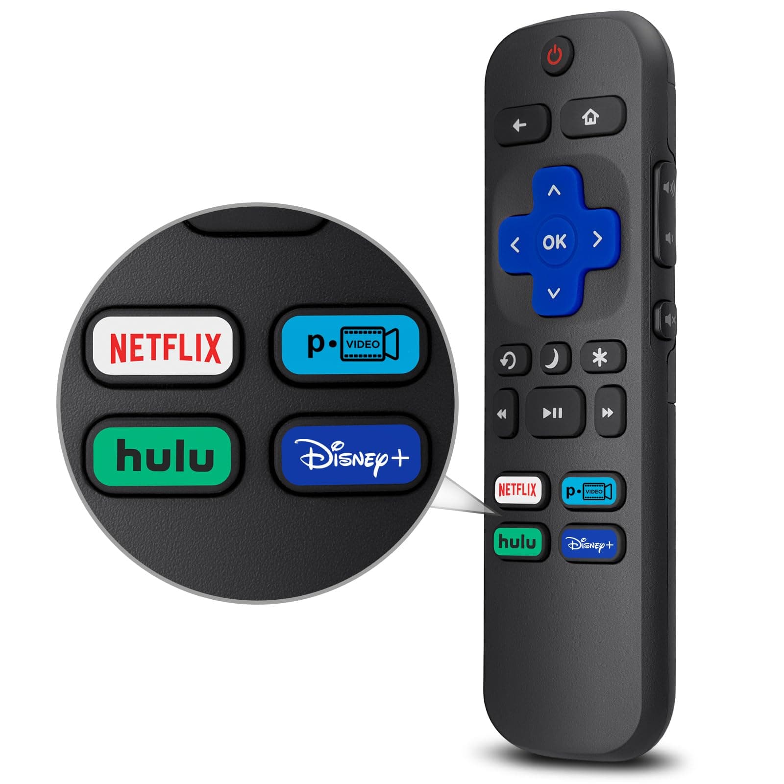 LOUTOC Universal for Roku TV Remote,Replacement for TCL/Hisense/Sharp Roku TV,TV Remote with Netflix Disney+/Hulu/Prime Video Buttons