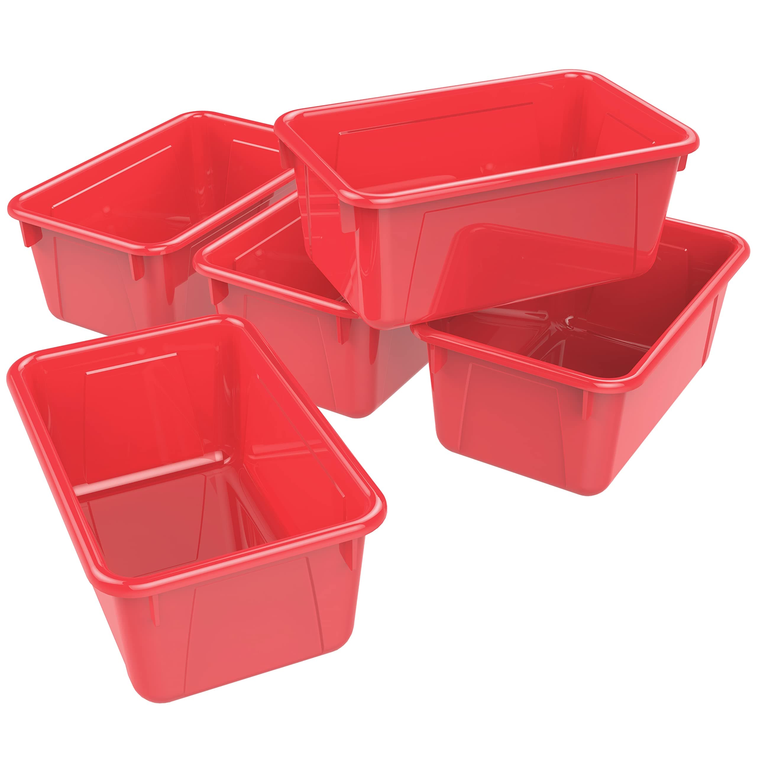 Storex Small Cubby Bins – Plastic Storage Containers for Classroom, 12.2 x 7.8 x 5.1 inches, Class Red, 5-Pack (62415A05C)