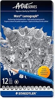 premium quality drawing pencil, Mars Lumograph, graphite pencil set in metal tin, break-resistant super-bonded lead, design set of 12 degrees, 100 G12