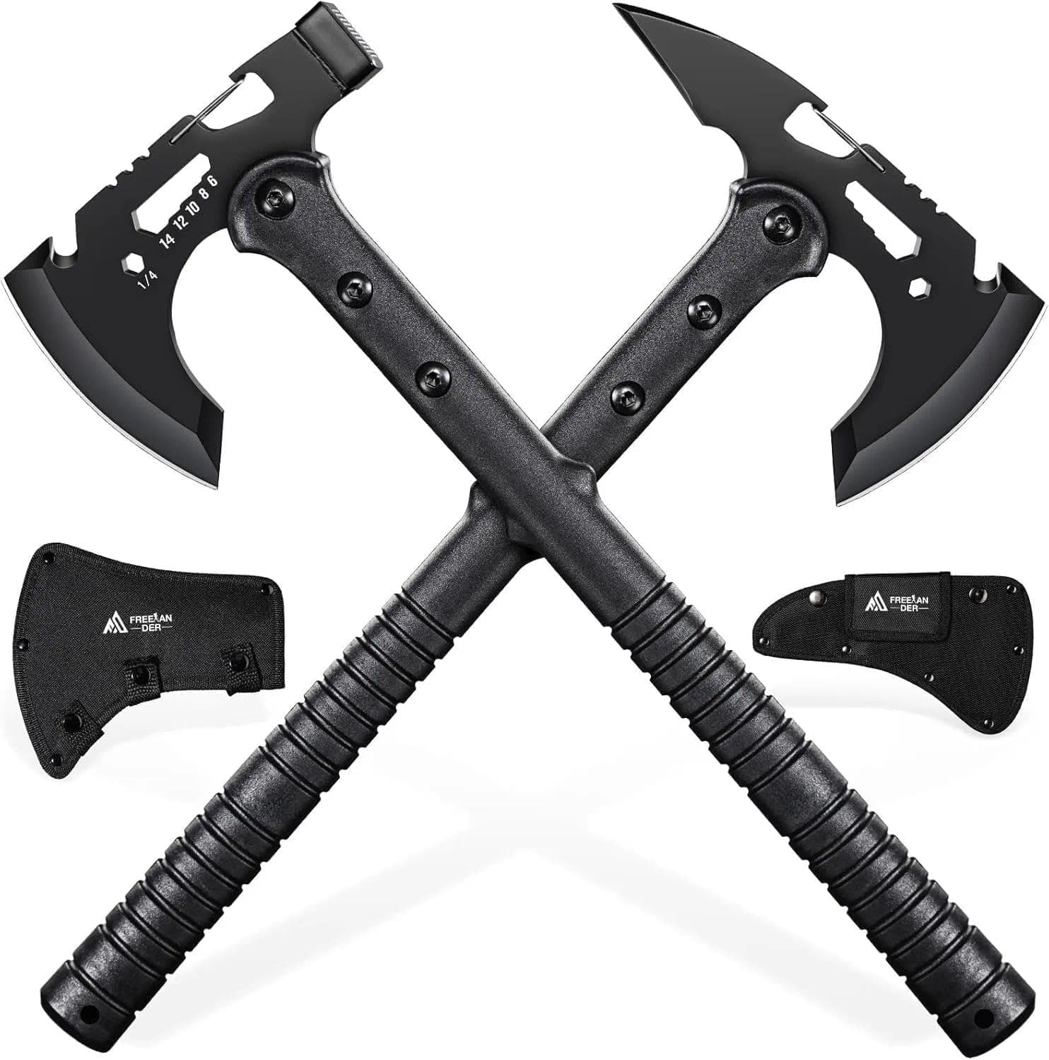 Tactical Axe 2 Pack, Sharp Tomahawk with Sheath, Portable Tomahawk with Clip and Bottle Opener, Durable Survival Hatchet for Emergency, Hiking and Camping, for Men Women