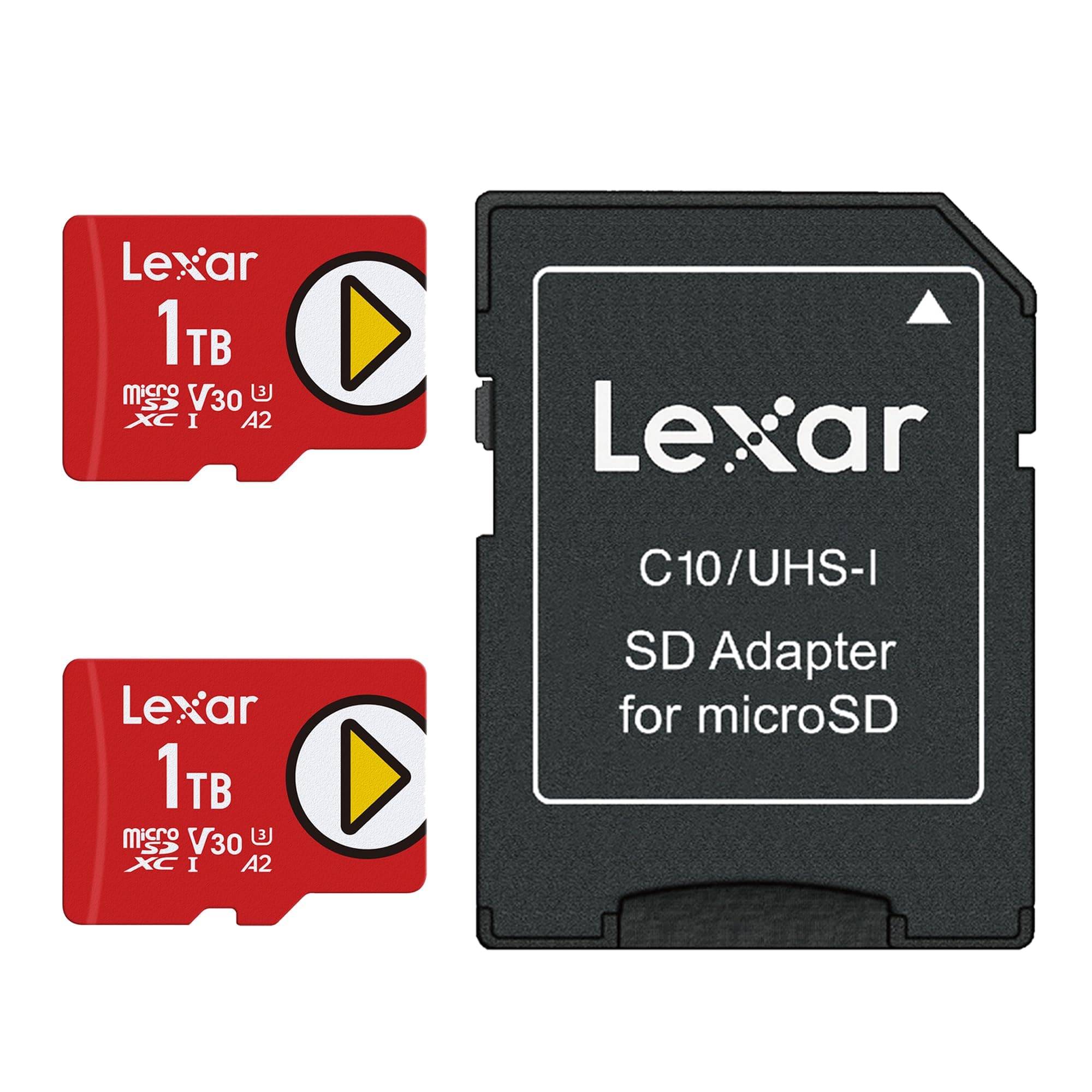 Lexar 1TB (2-Pack) Play Micro SD Card w/SD Adapter, UHS-I, C10, U3, V30, A2, Full HD, Up to 160/100 MB/s, Expanded Storage for Nintendo-Switch 1, Gaming, Smartphones, Tablets (LMSPLAY001T-B2ANU)