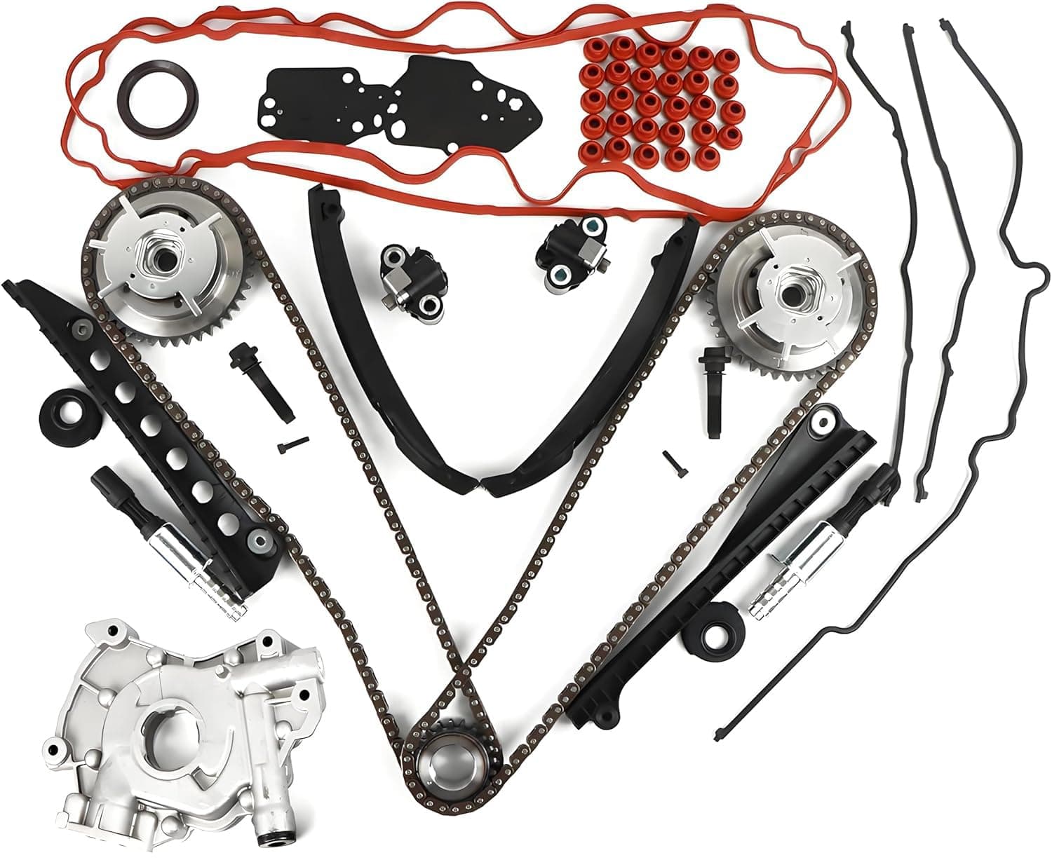 5.4L Engine Timing Chain Kit - With Cam Phasers & VVT Valves and Oil Pump Fits for 2005-2008 F150 F250 F350 5.4L V8, for 2005-2010 MARK LT NAVIGATOR 5.4L V8 24-Valve Engine
