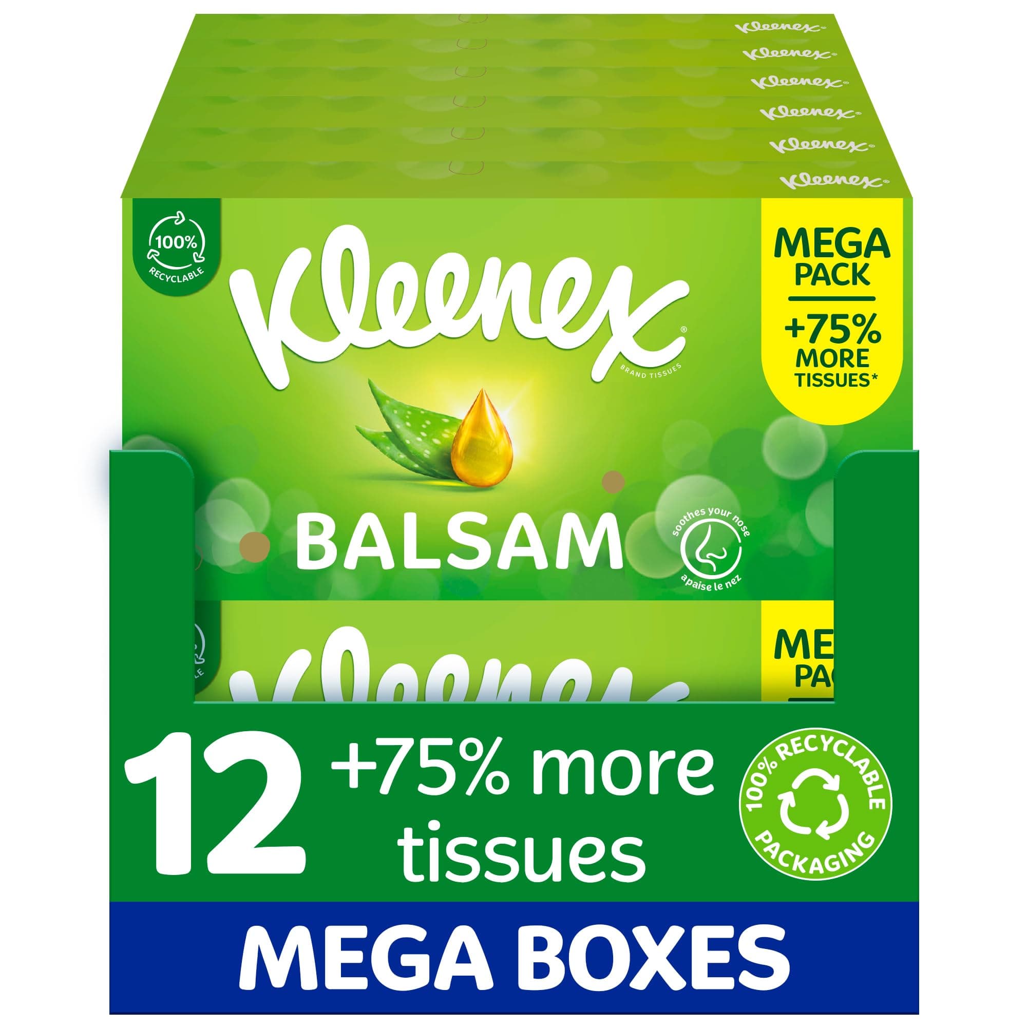 Balsam Tissues, Mega Pack - 1,344 Sheets (12 Boxes x 112 Sheets) - Balm Tissues Protect and Soothe Your Nose When You've Got a Cold - Balmcare® with Aloe Vera, Vitamin E and Calendula