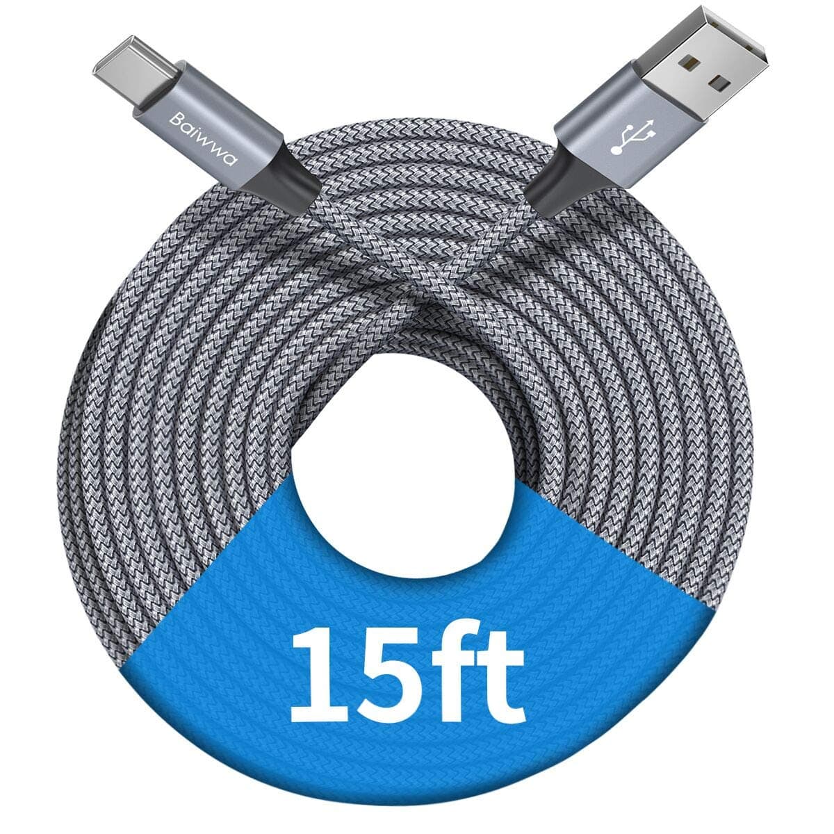 Baiwwa Long USB C Cable 15ft, USB A to Type C Cable Charger Cord Premium Nylon Braided for iPhone 16 15 Series Samsung Galaxy Note Tab, Moto, LG, Pixel and More USB C Smartphone & Tablet