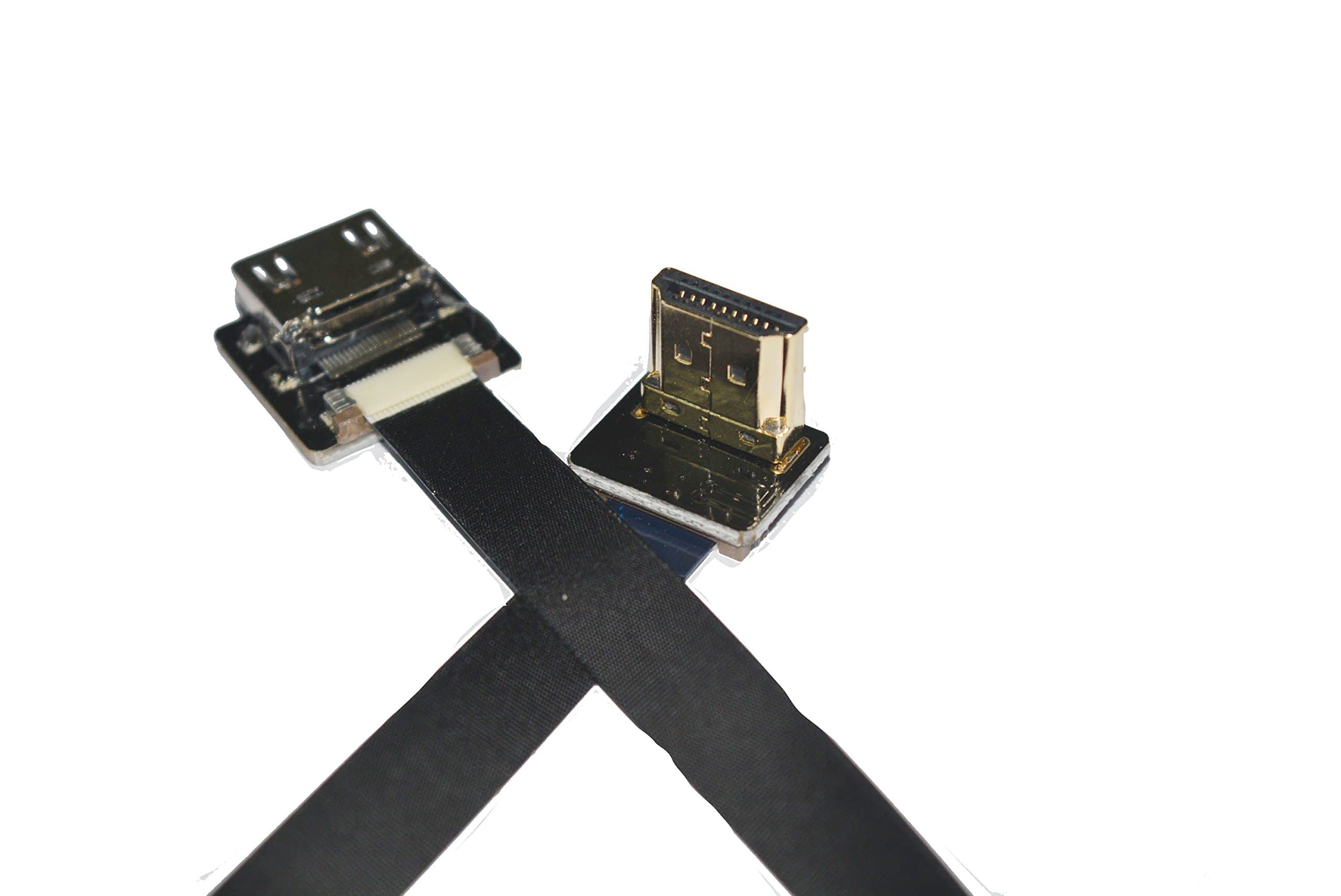 Soft Flat Slim Thin HDMI FFC FPV HDMI Cable Standard HDMI Female Plug to Standard HDMI Male 90 Degree Gimbal rig Aerial Shooting FPV Black (30CM)