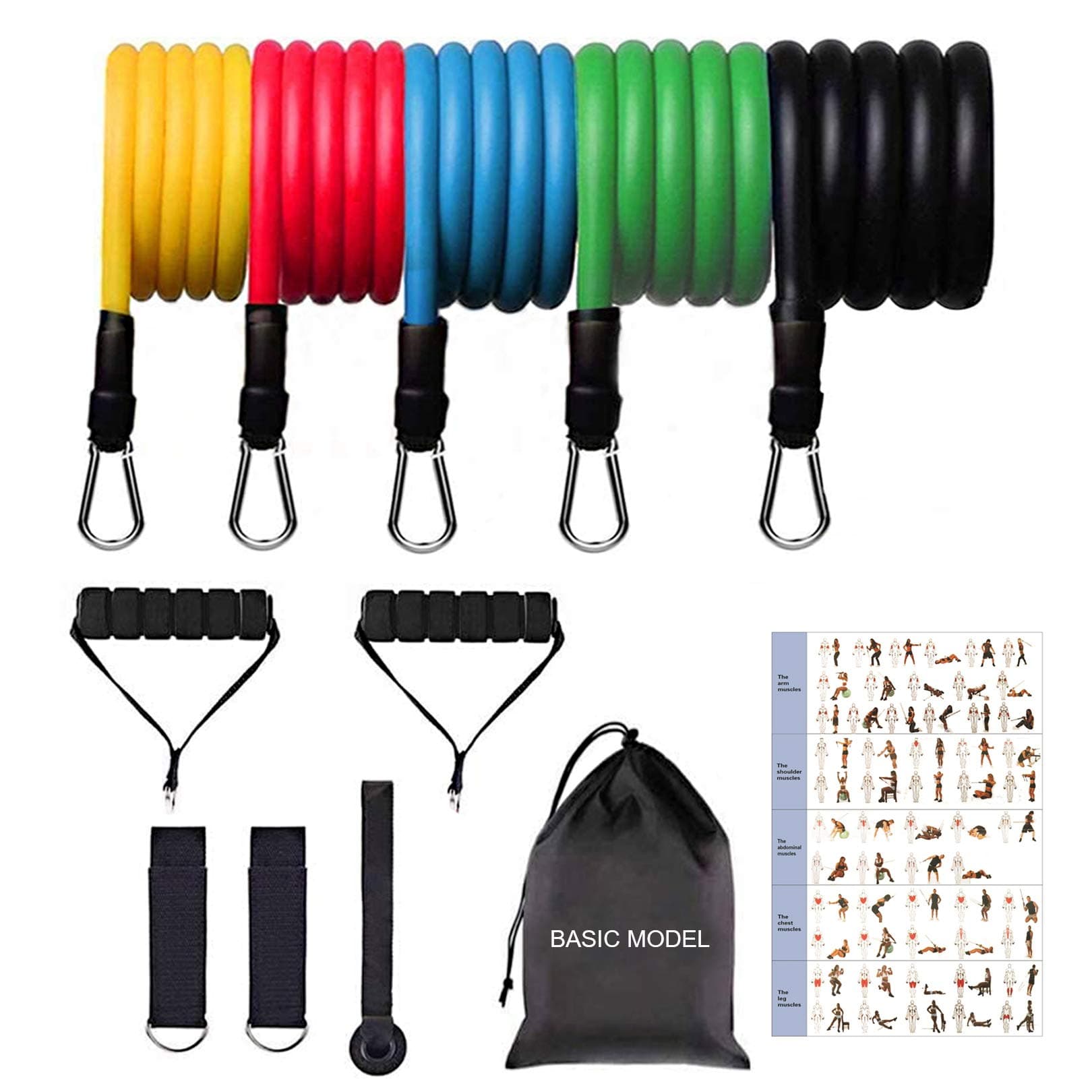 Basic Model Resistance Bands Set for Men Exercise Bands Set Fitness Stretch Bands 12PC for Resistance Training Physical Therapy Home Workouts