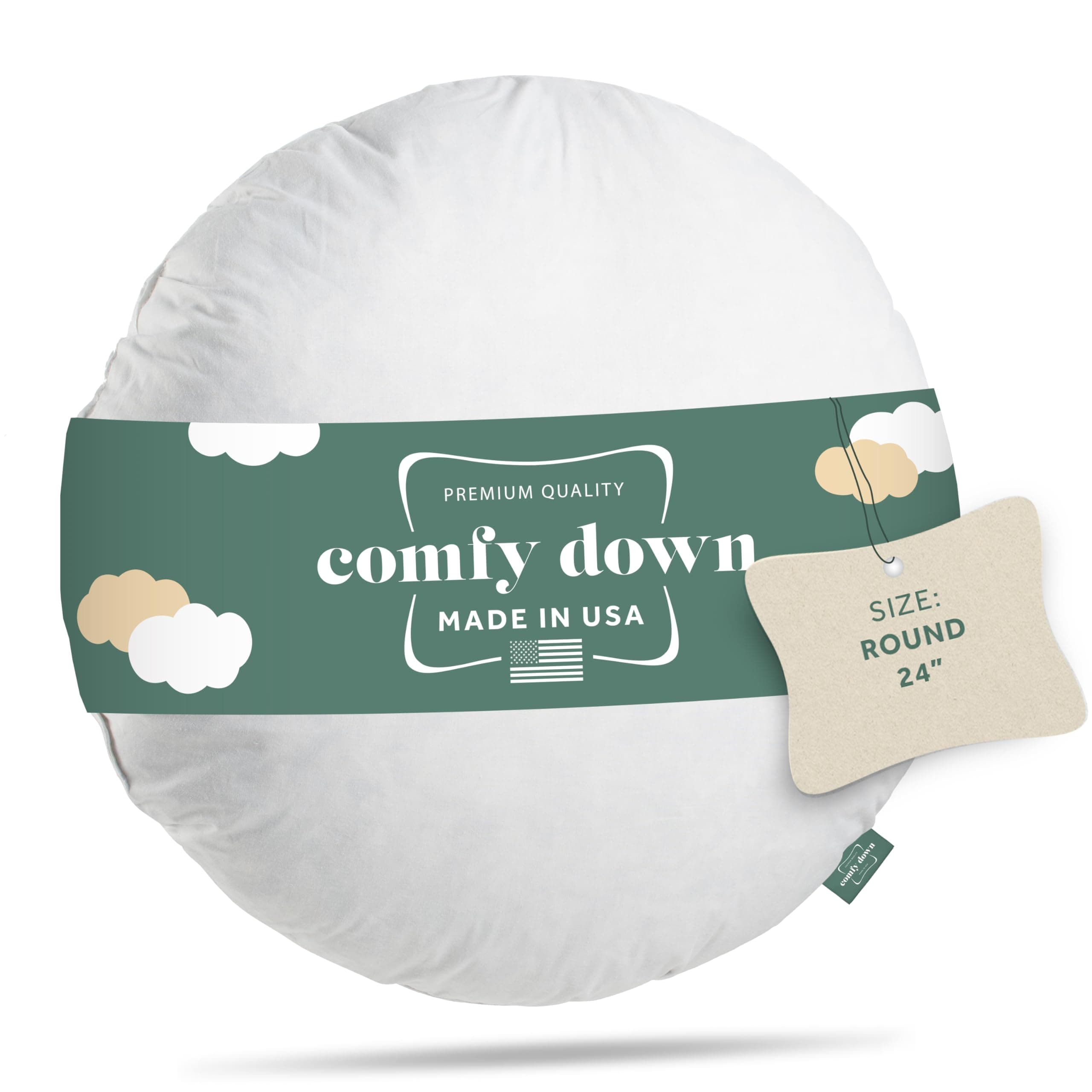 Down and Feather Diameter Round Decorative Pillow Insert, Sham Stuffer - Made in USA (24")