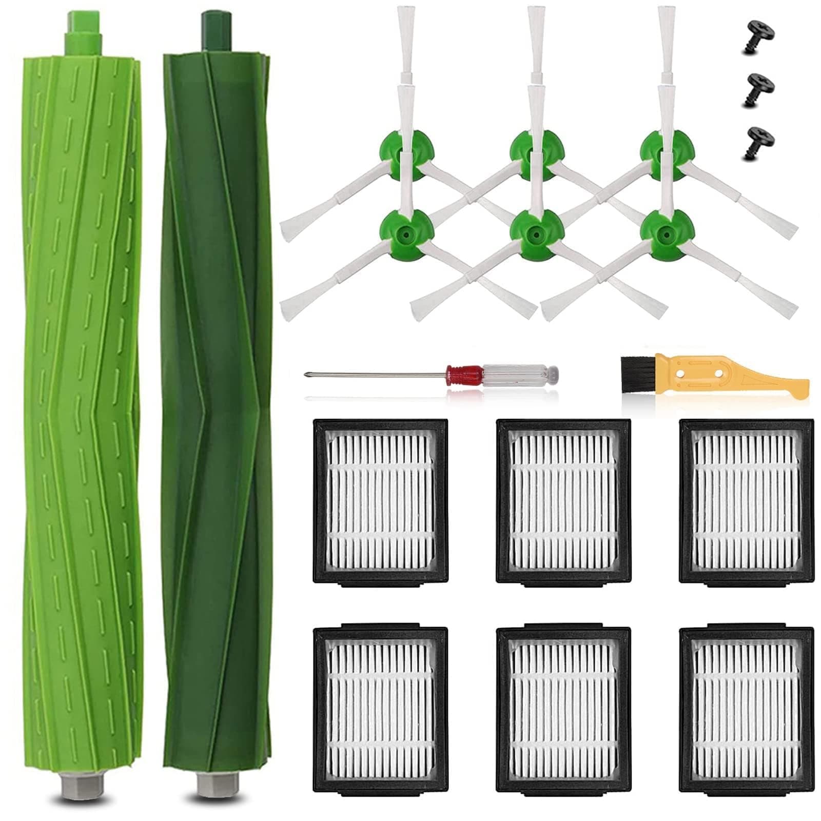 Replacement Parts Compatible with iRobot Roomba I, E & J Series i7 i7+ i2 i3 i3+ i4 i4+ i6 i6+ i8 i8+/Plus j6+ j7, 1 Set of Multi-Surface Rubber Brushes, 6 HEPA Filters, 6 Side Brushes
