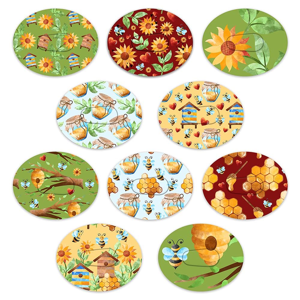 RockaDex Dexcom Adhesive Mix Design - Adhesive Patches with Split Backing, Easy to Apply x 10 Pack - Bee Design.