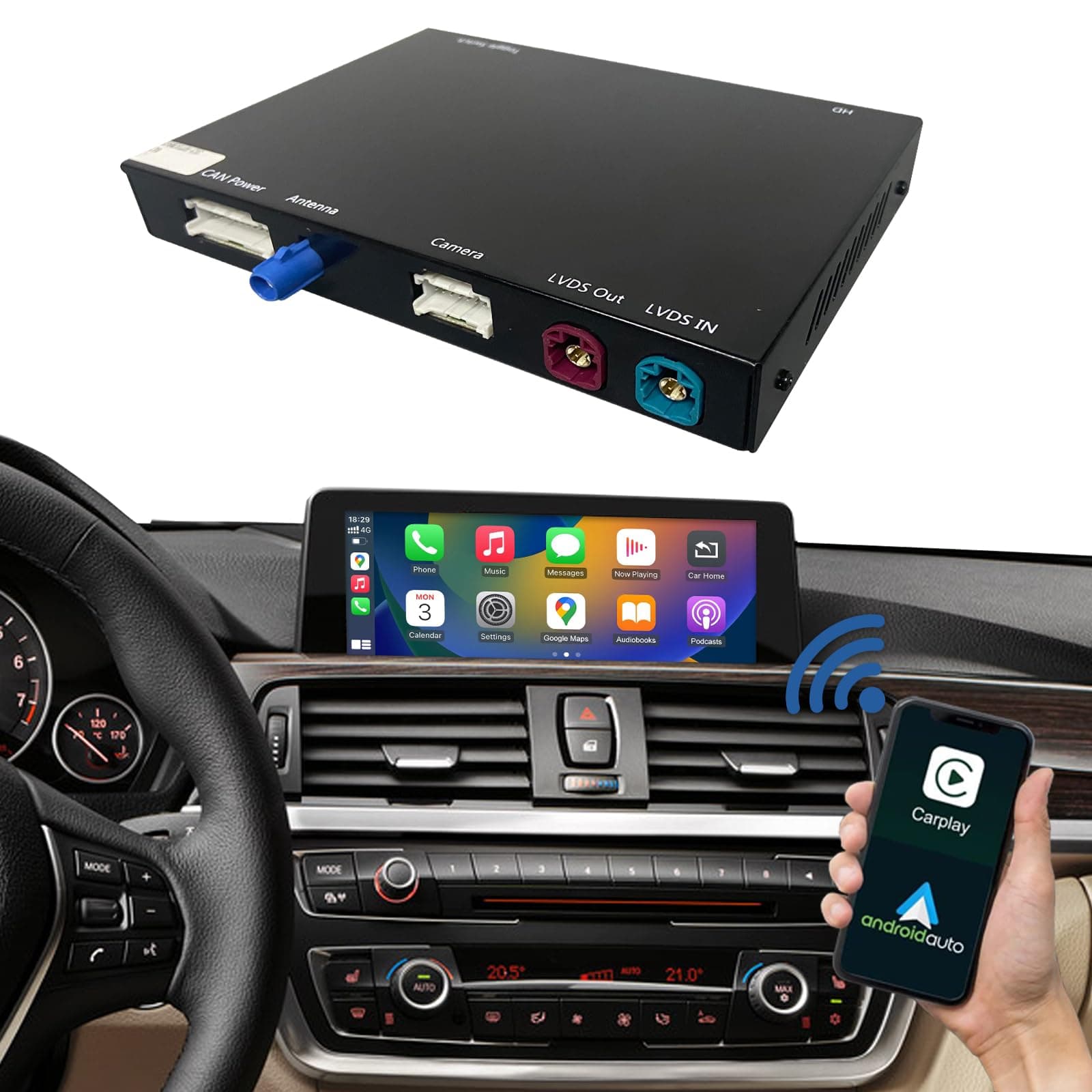 Wireless Carplay Wireless Android Auto for BMW 1 2 3 4 Series F20 F21 F22 F23 F30 F31 F32 F33 2011-2015 Year with NBT System, Compatible with Apple Carplay Retrofit Kit Decoder